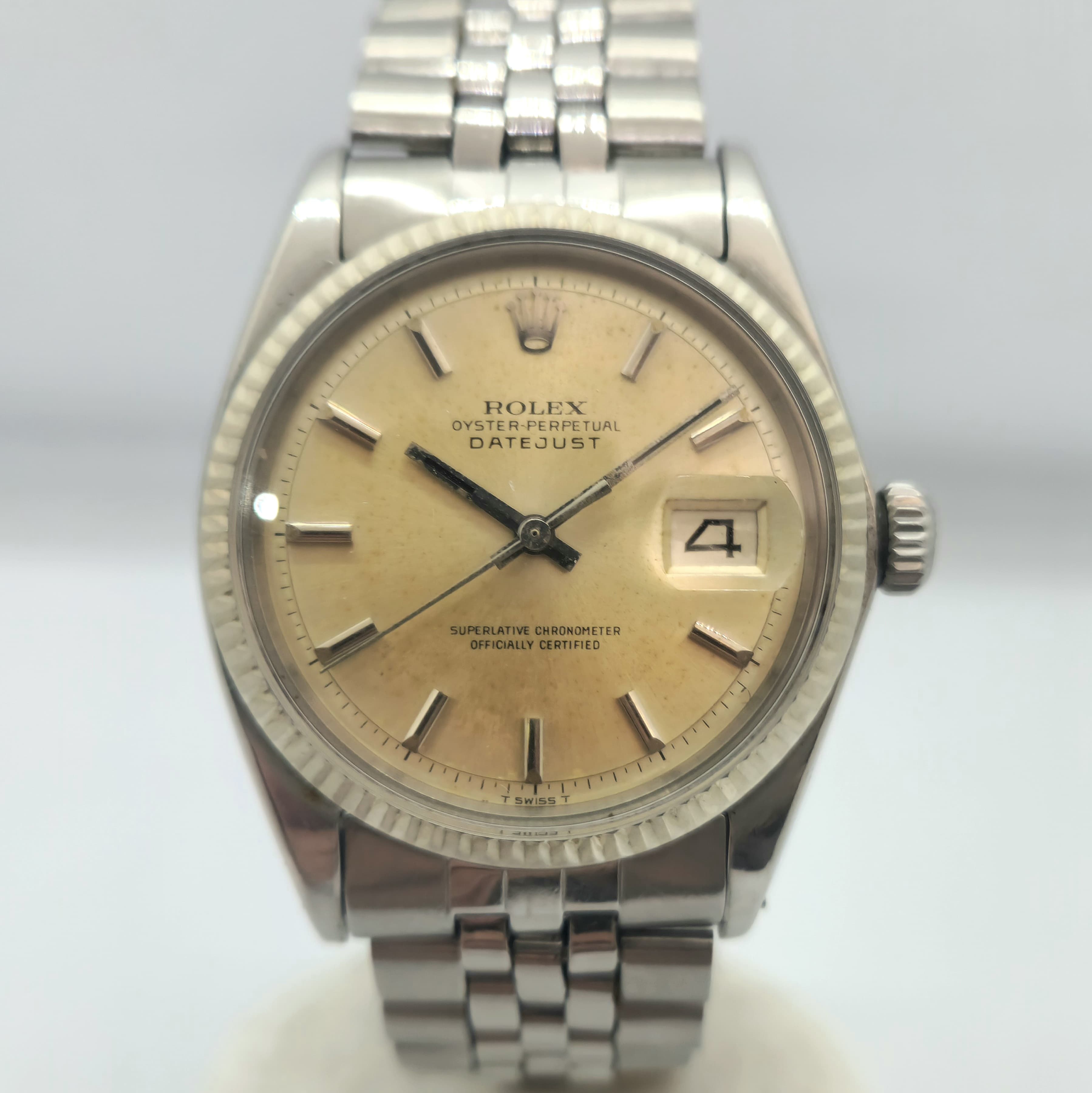 Reloj Rolex Datejust ref. 1601 acero inoxidable con dial tropical dorado envejecido en Joyería Recoleta.