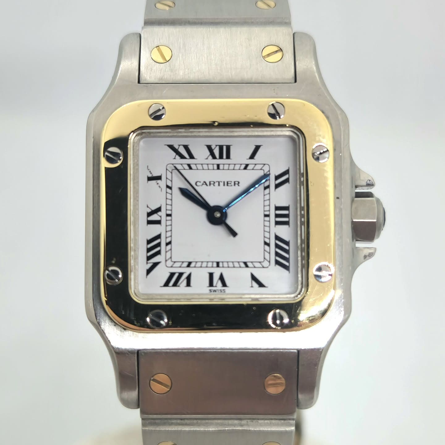 Reloj Cartier Santos dama acero y oro amarillo con dial blanco y números romanos en Joyería Recoleta