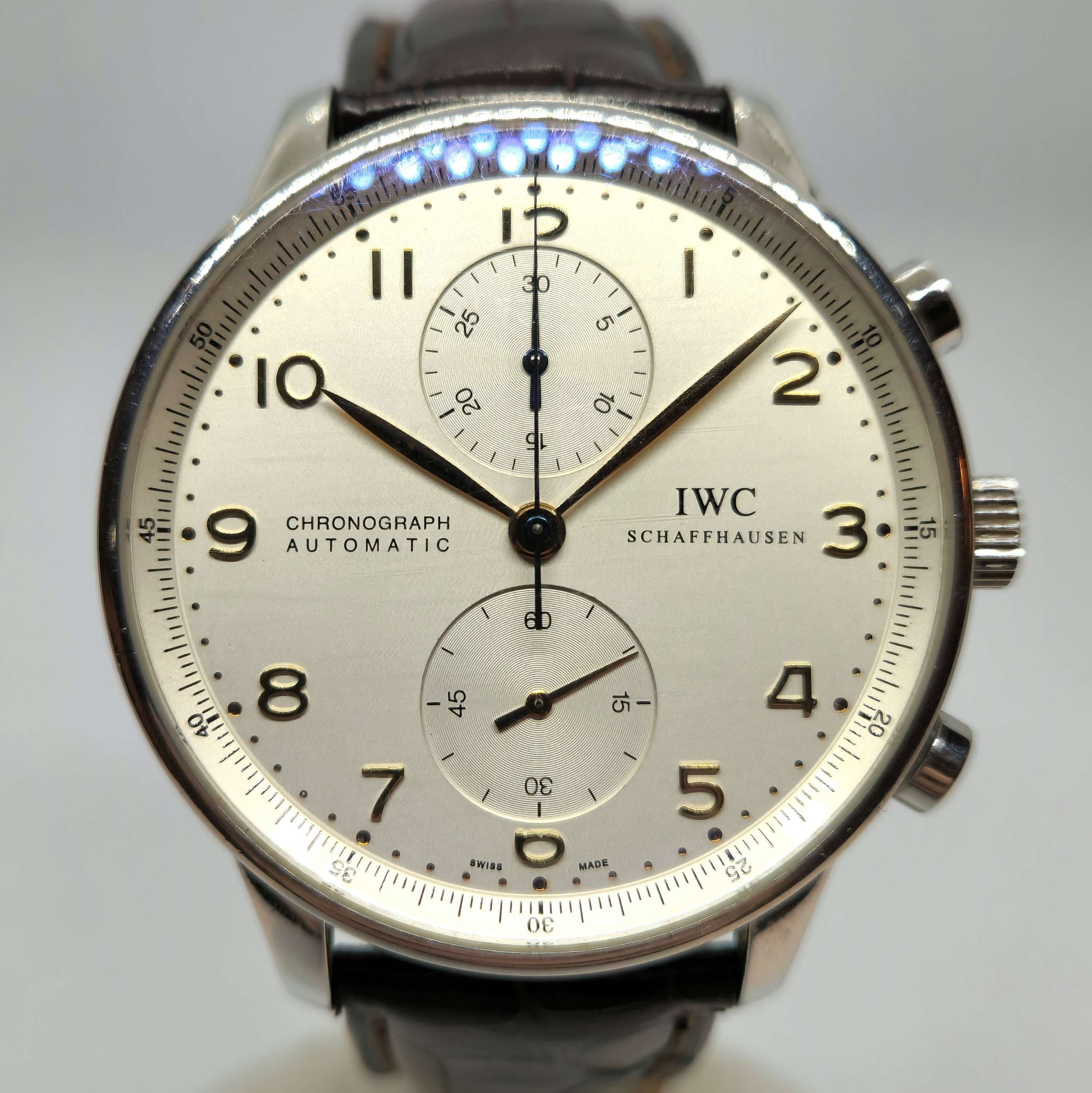 Reloj IWC Portugieser cronógrafo automático acero inoxidable esfera plateada en Joyería Recoleta
