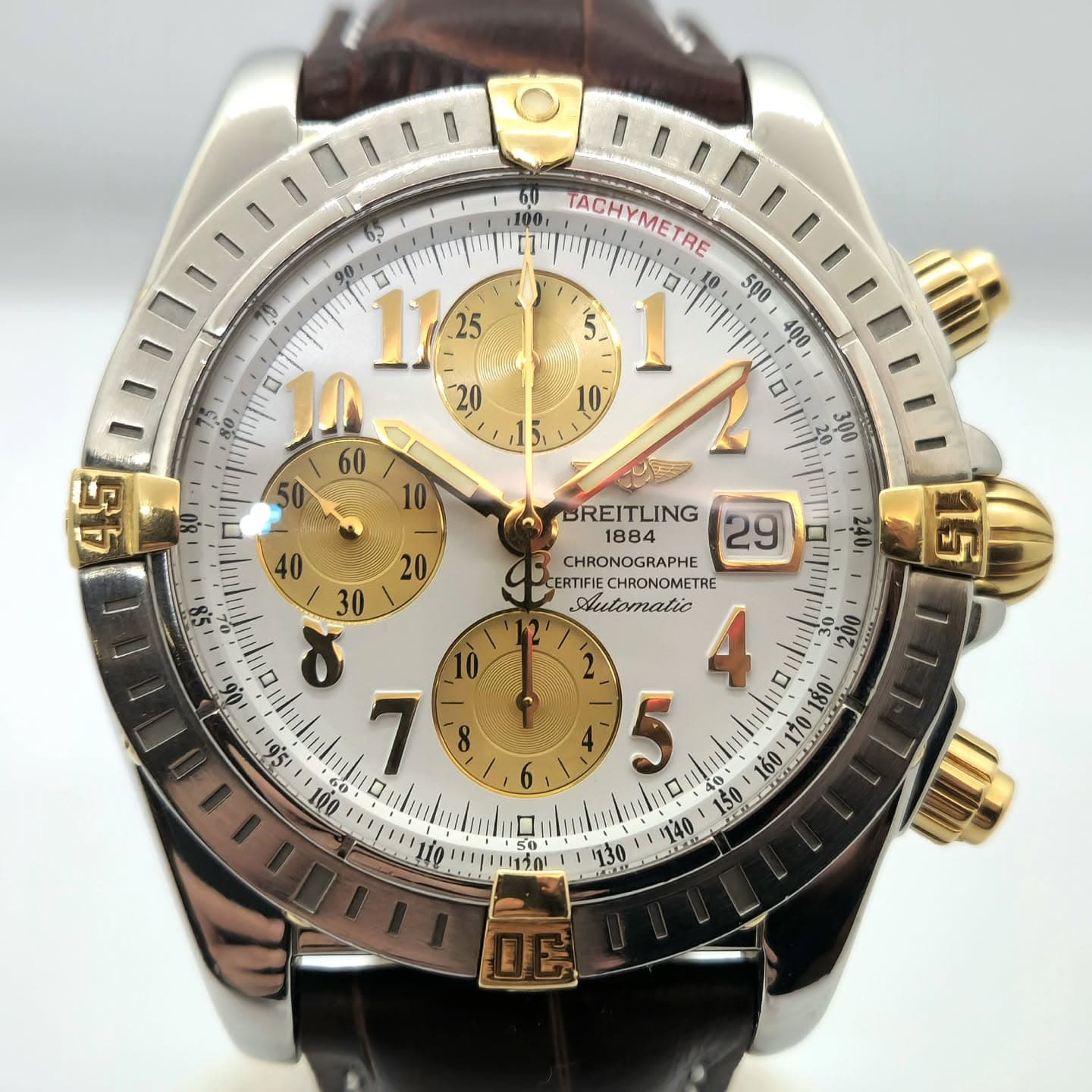 Reloj Breitling Chronomat 44 automático bicolor acero y oro con cronógrafo y tacímetro en Joyería Recoleta
