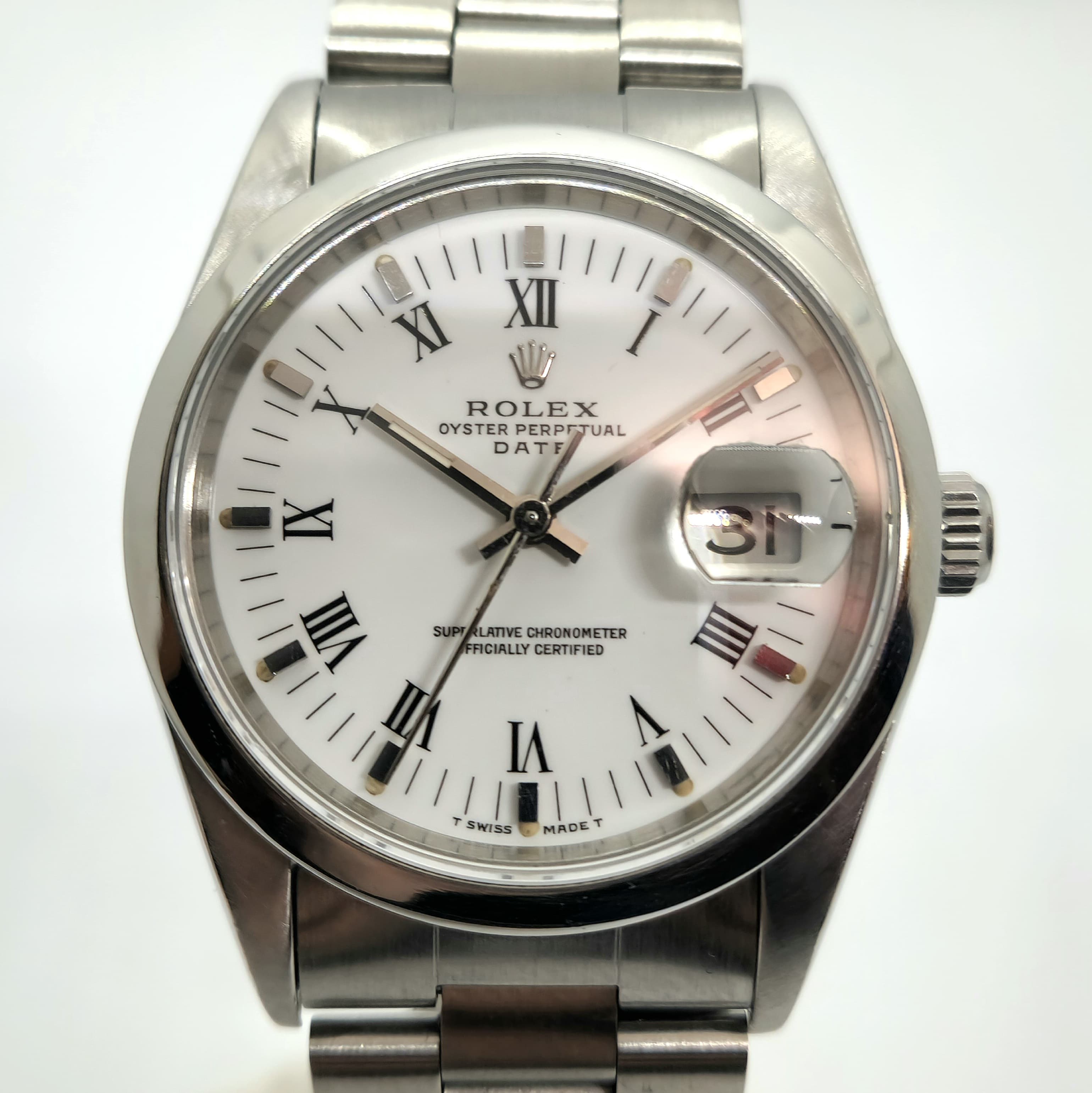 Reloj Rolex Oyster Perpetual Date ref. 15200 acero inoxidable dial blanco romano en Joyería Recoleta