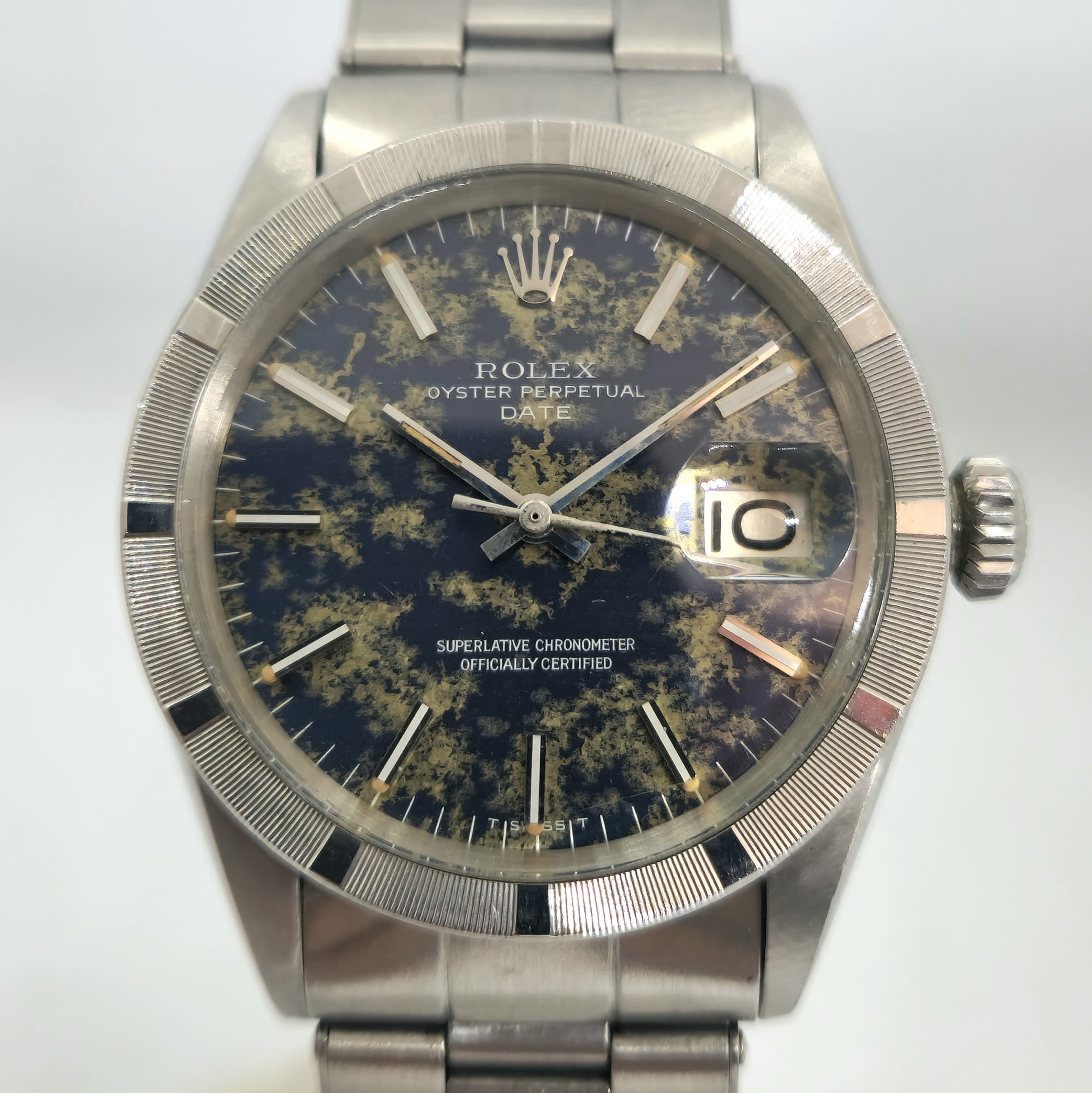 Reloj Rolex Date ref. 1501 acero inoxidable esfera azul moteada dorada en Joyería Recoleta