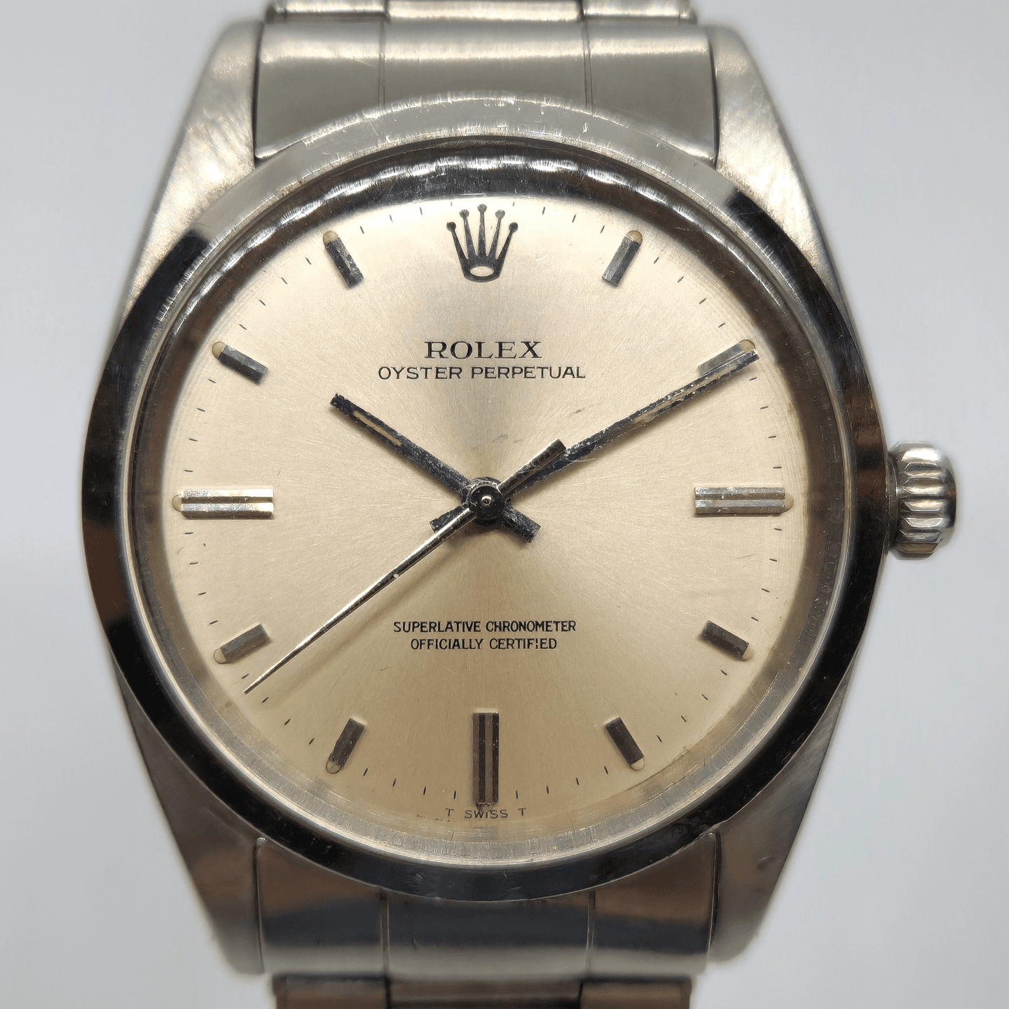 Reloj Rolex Oyster Perpetual acero inoxidable dial champagne vintage en Joyería Recoleta