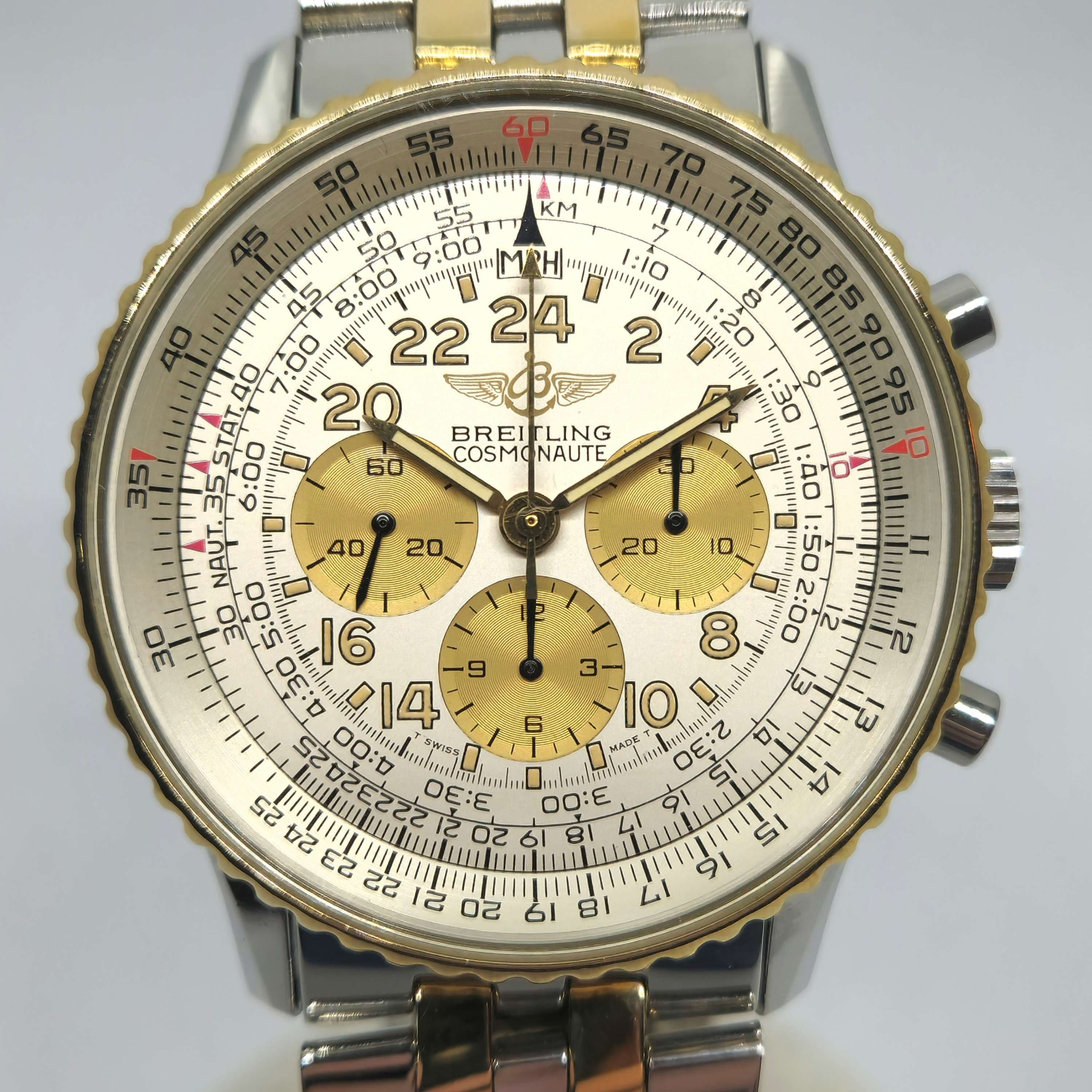 Reloj Breitling Cosmonaute combinado acero y oro amarillo con cronógrafo y escala taquimétrica en Joyería Recoleta