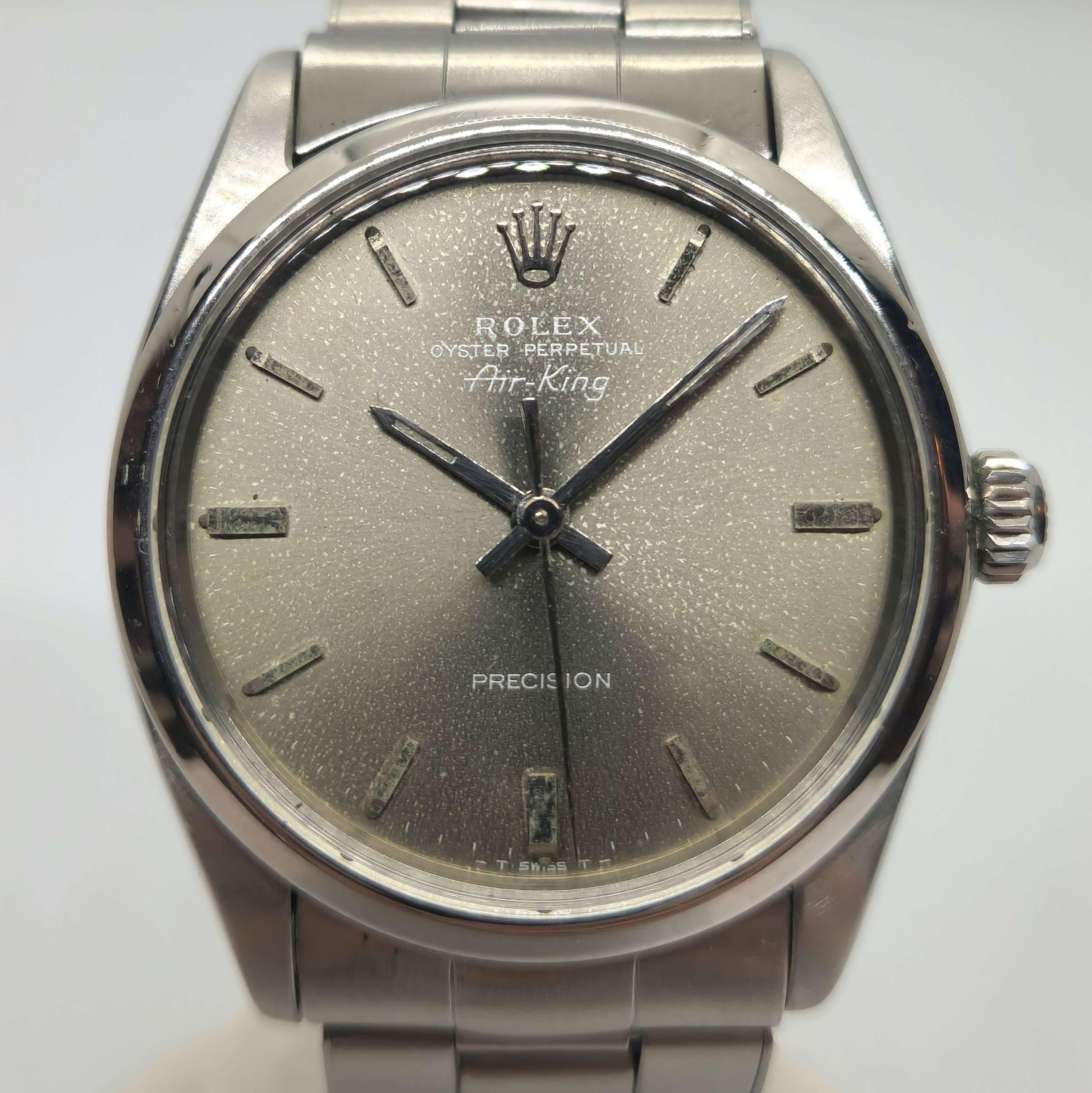 Reloj Rolex Oyster Perpetual Air-King acero inoxidable esfera gris texturada en Joyería Recoleta