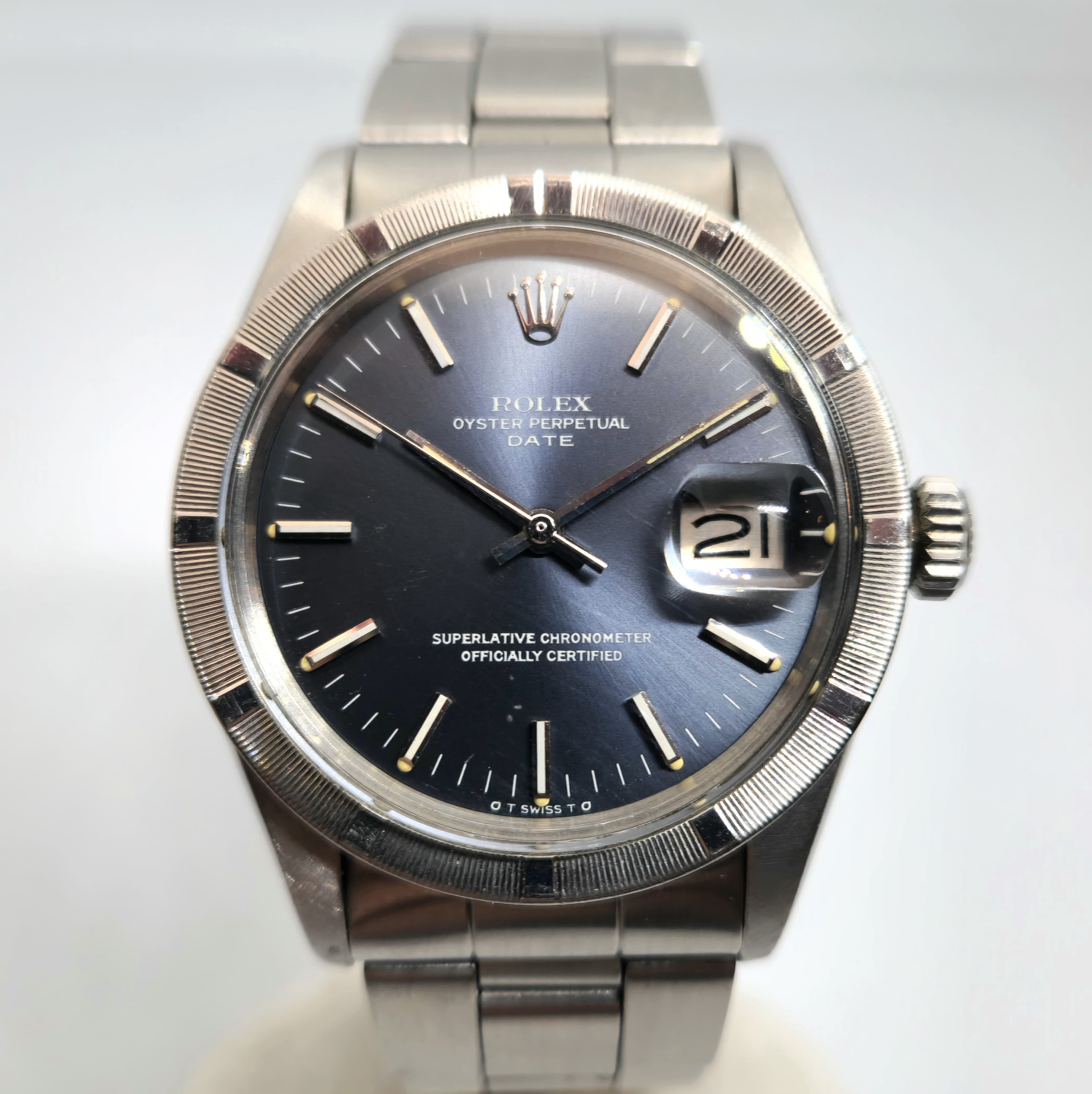 Reloj Rolex Oyster Perpetual Date ref. 1501 en acero inoxidable con esfera gris en Joyería Recoleta.