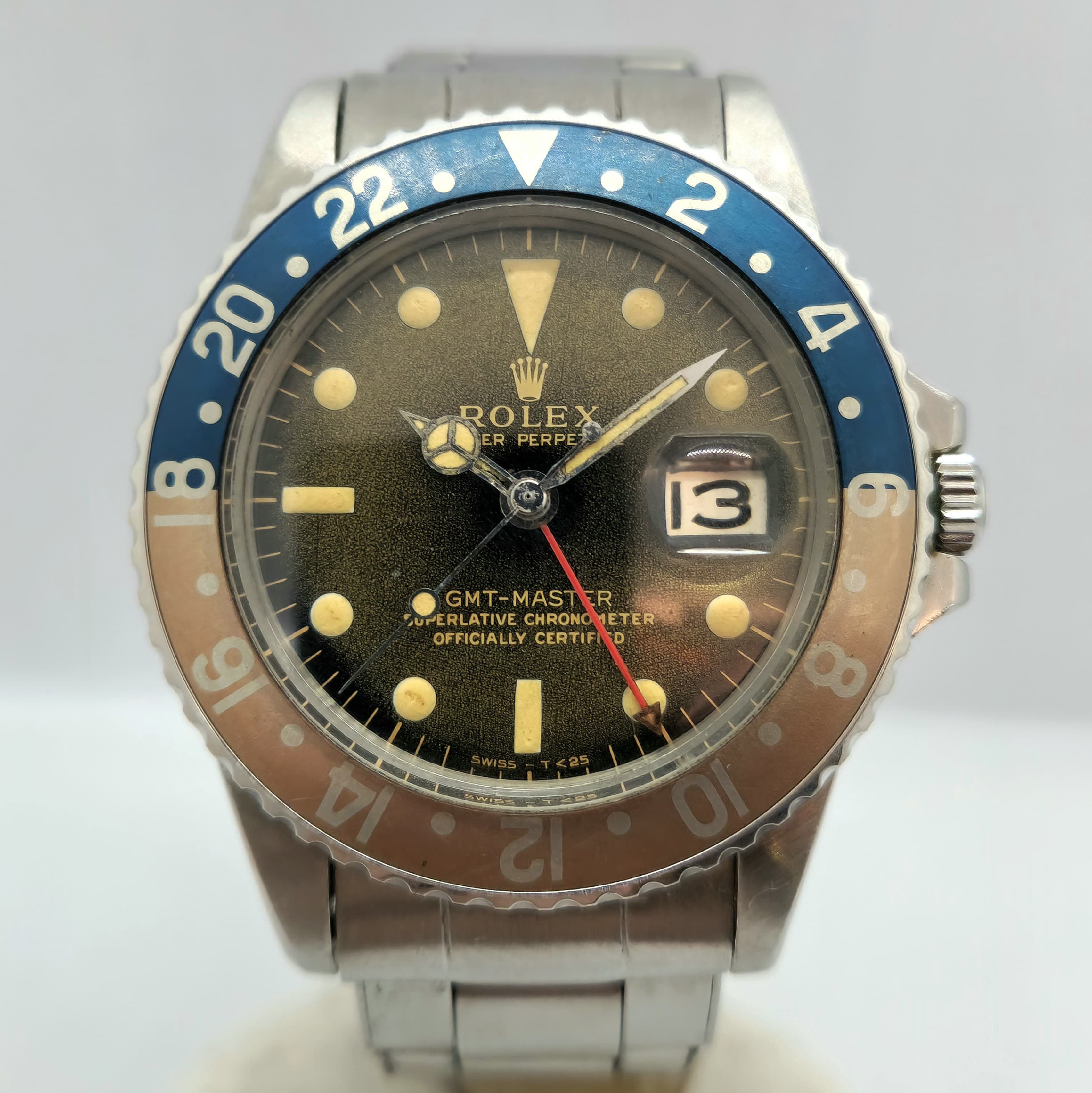 Reloj Rolex GMT-Master ref. 1675 acero con bisel pepsi y dial tropical en Joyería Recoleta