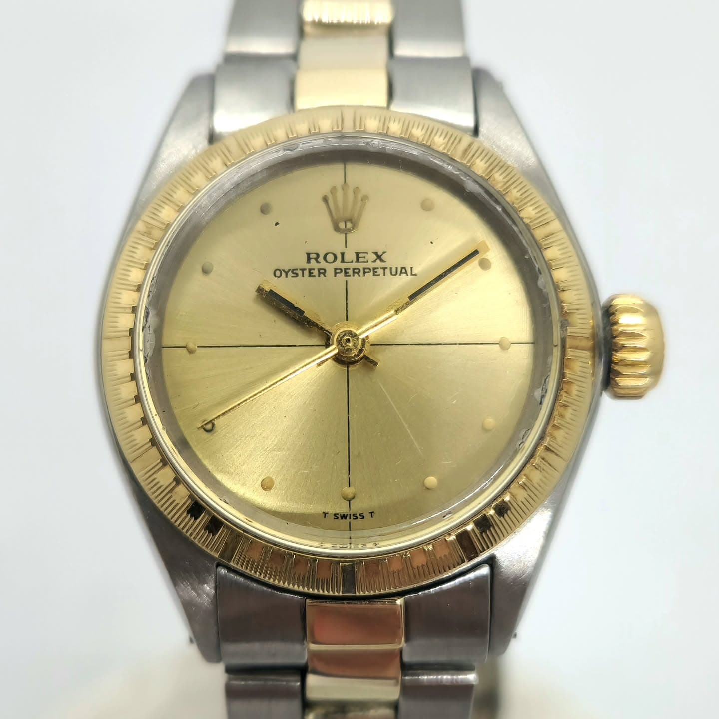 Reloj Rolex Oyster Perpetual ref. 6084 acero y oro amarillo bicolor esfera champagne en Joyería Recoleta