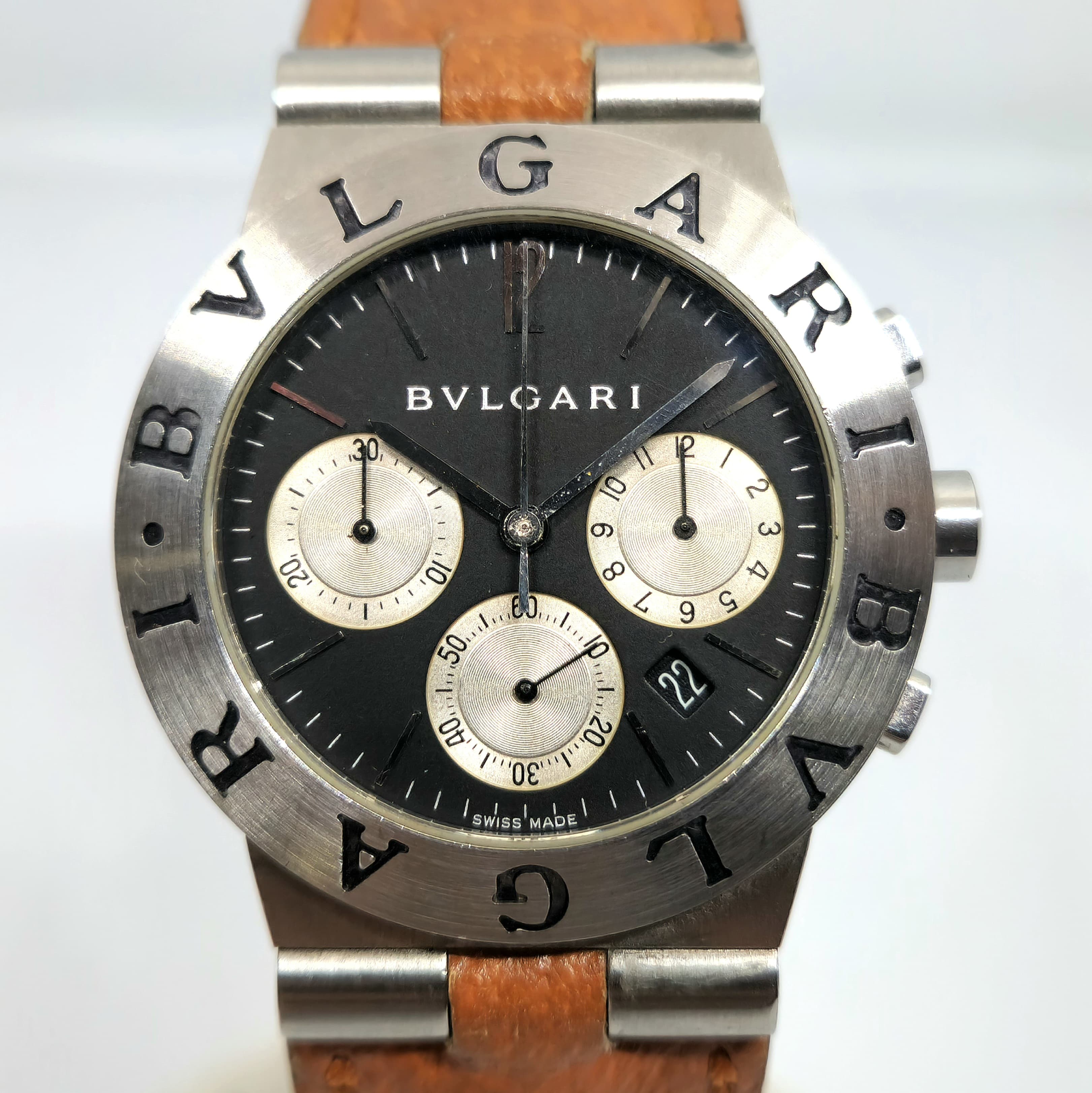Reloj cronógrafo Bulgari Diagono acero inoxidable esfera negra con subcontadores plateados en Joyería Recoleta