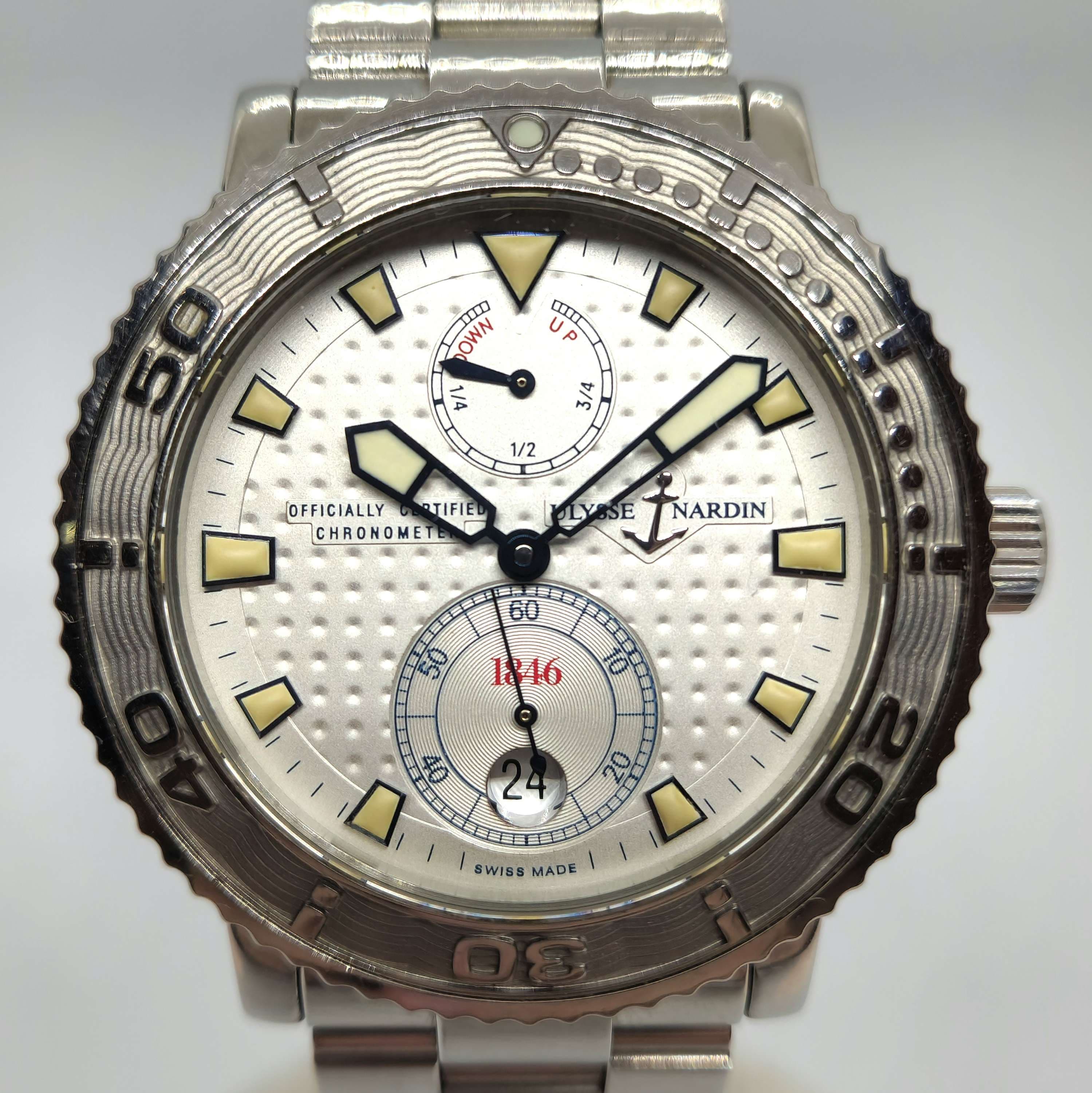 Reloj Ulysse Nardin Marine en acero inoxidable con indicador de reserva de marcha y segundero pequeño en Joyería Recoleta