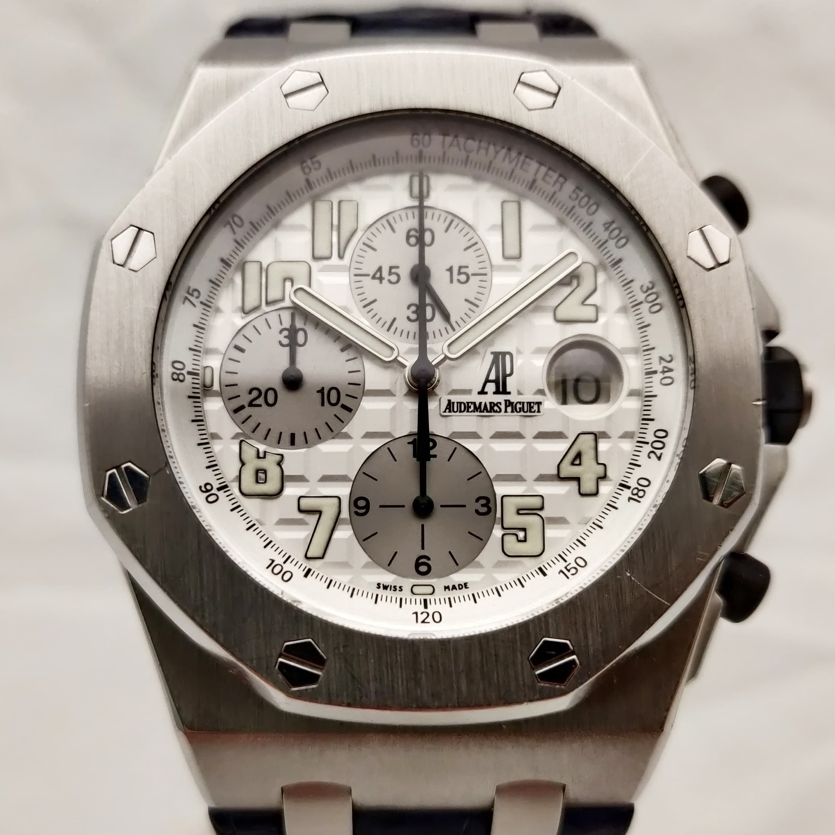 Reloj Audemars Piguet Royal Oak Offshore cronógrafo acero blanco con dial blanco en Joyería Recoleta