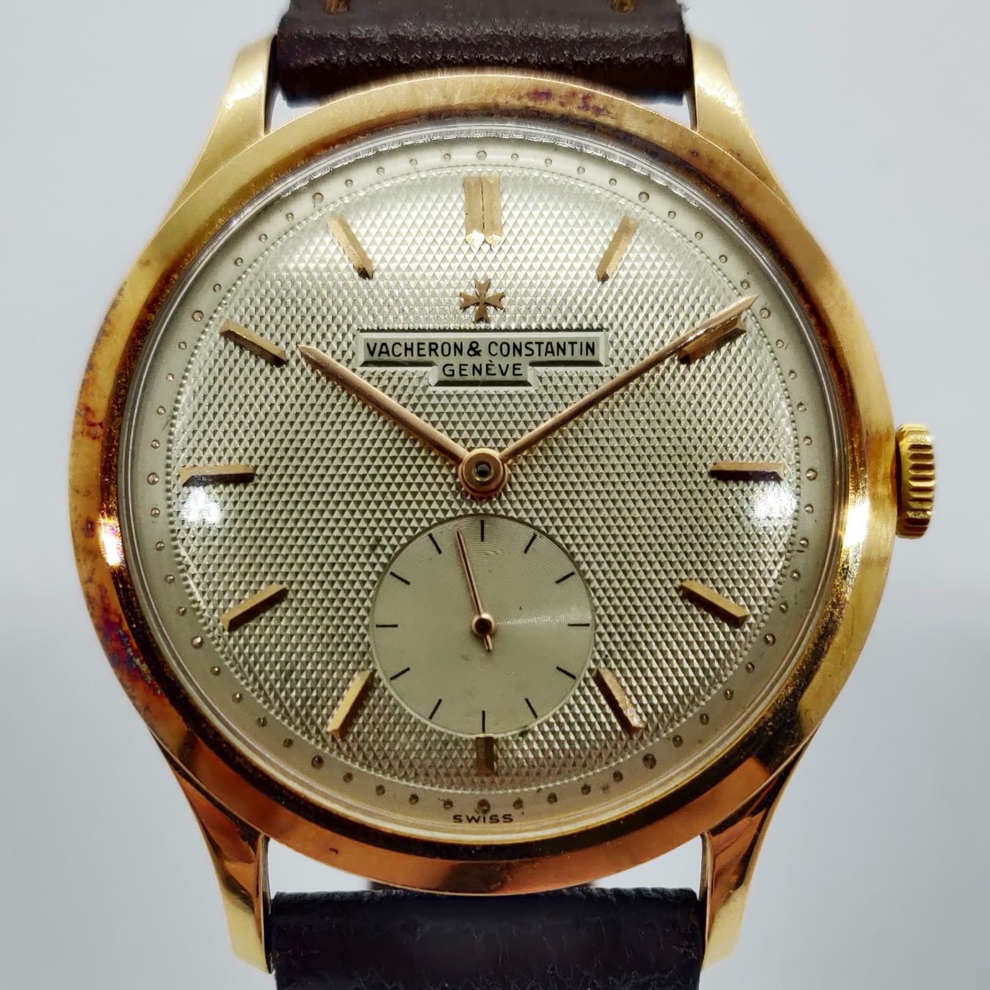 Reloj vintage Vacheron Constantin en oro rosa con esfera guilloche y segundero pequeño en Joyería Recoleta