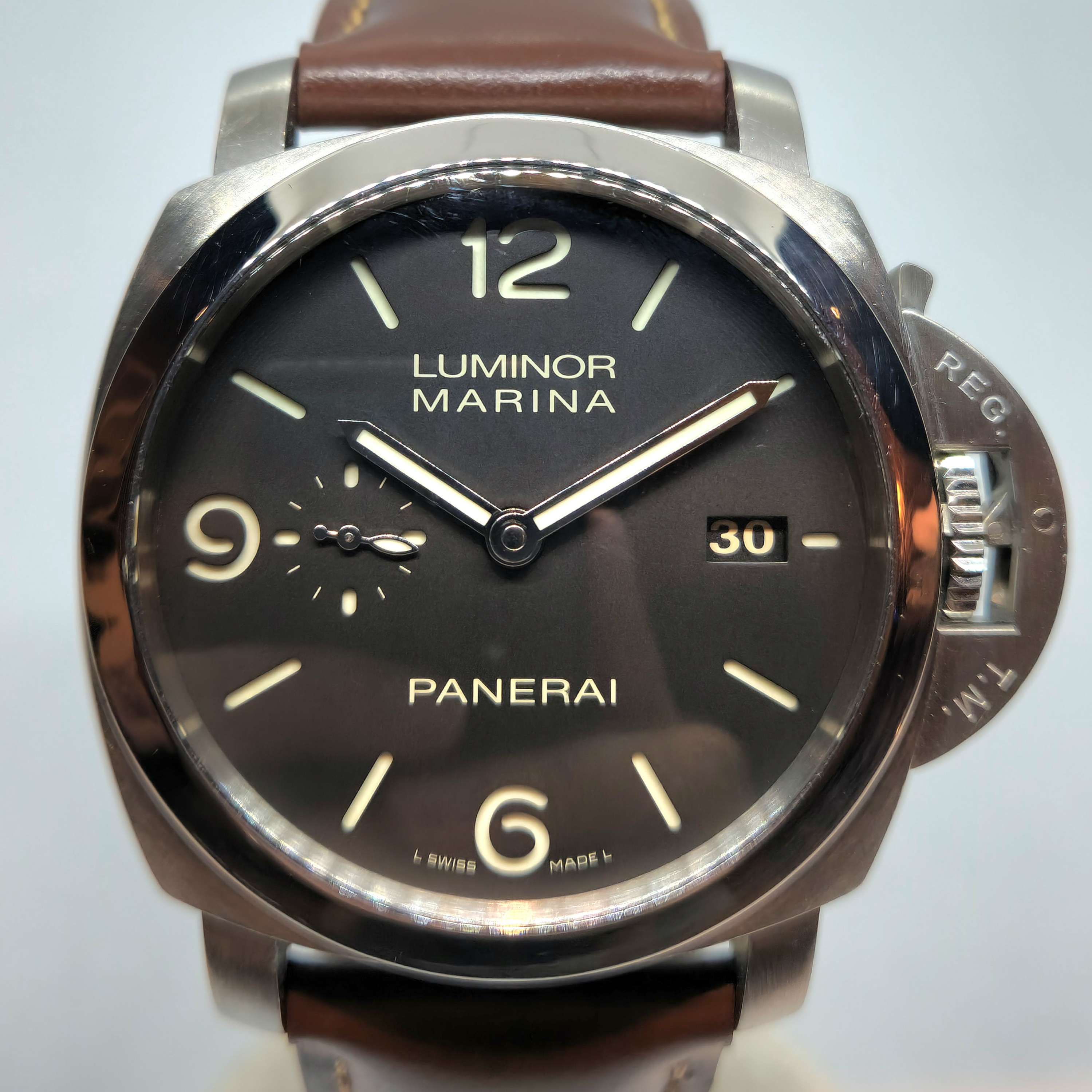 Reloj Panerai Luminor Marina acero inoxidable con malla cuero marrón en Joyería Recoleta
