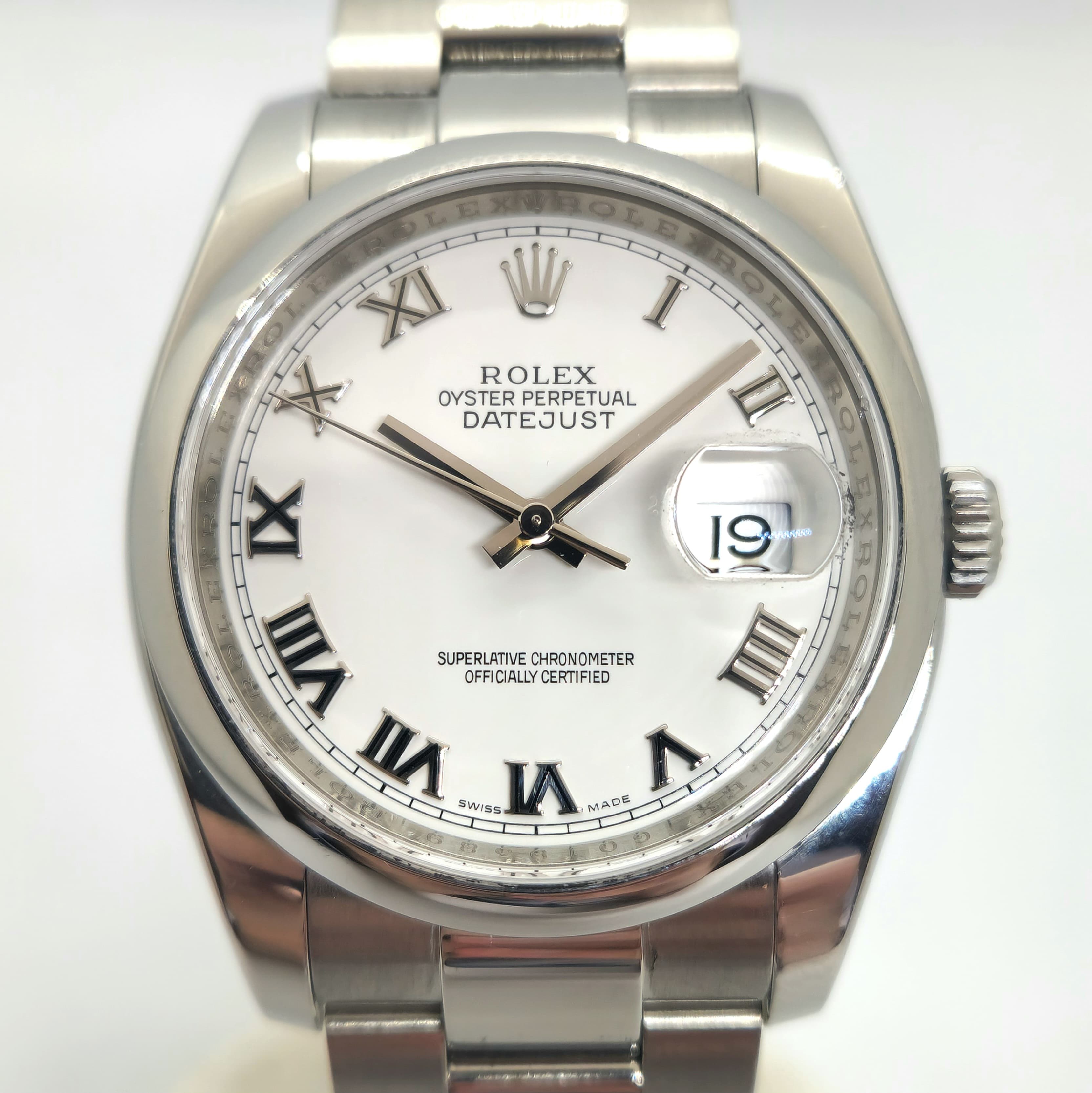 Reloj Rolex Datejust acero inoxidable esfera blanca numerales romanos fecha en Joyería Recoleta