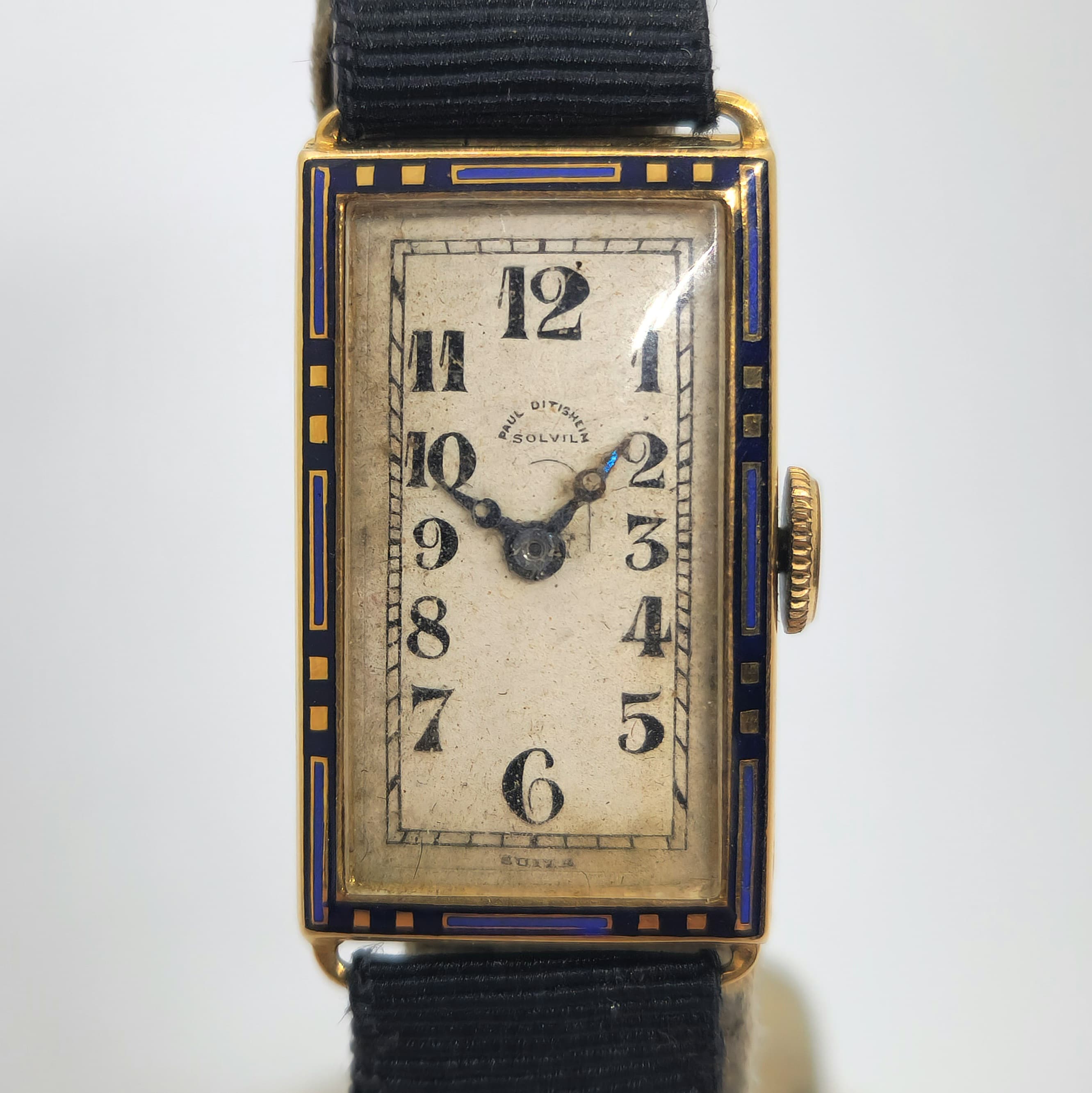Reloj de dama Art Déco Paul Ditisheim Solvil en oro con esmalte azul en Joyería Recoleta