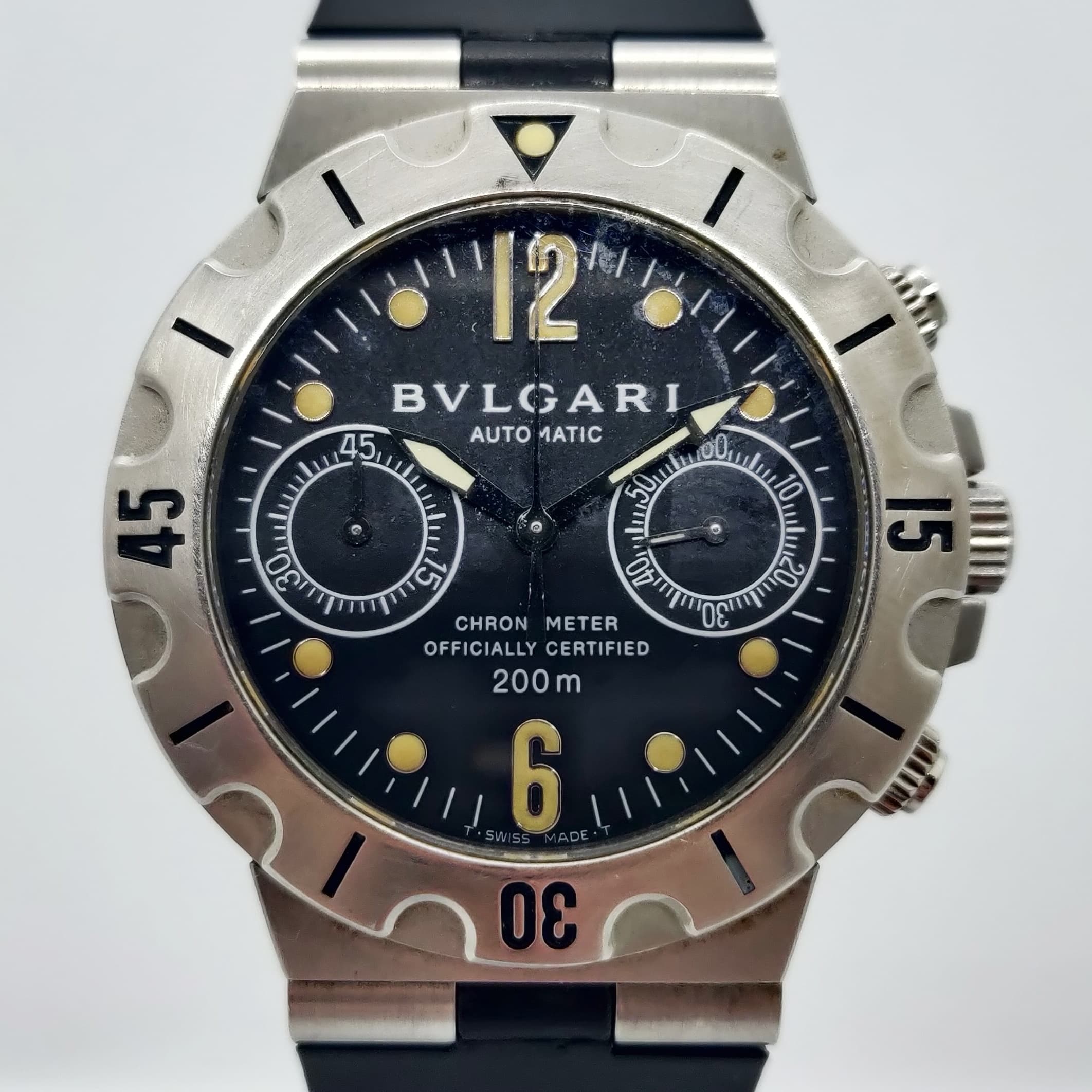 Reloj Bvlgari Scuba Chrono automático en acero con esfera negra y subdiales cronógrafo 200m en Joyería Recoleta