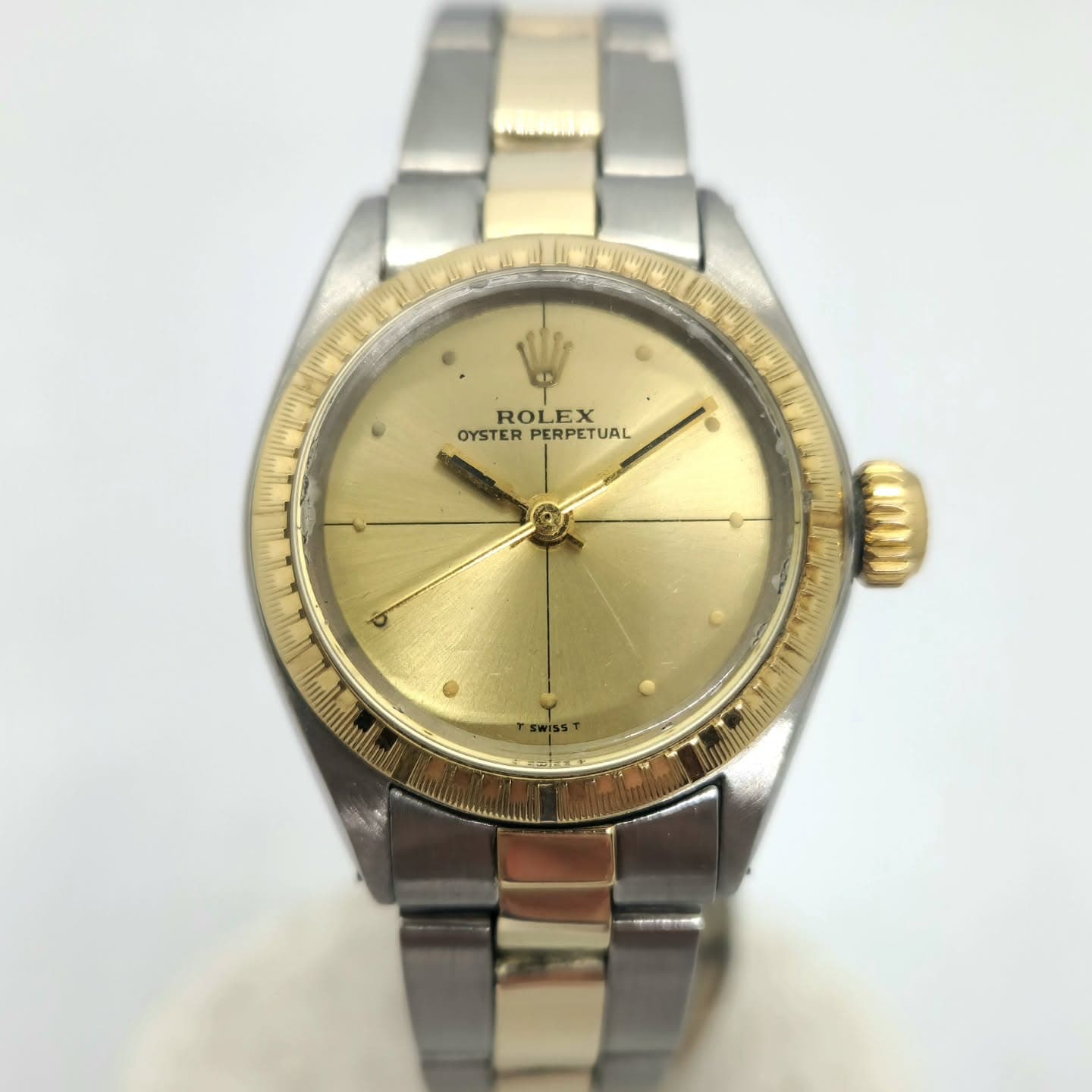 Reloj Rolex Oyster Perpetual dos tonos acero y oro amarillo con esfera champagne en Joyería Recoleta