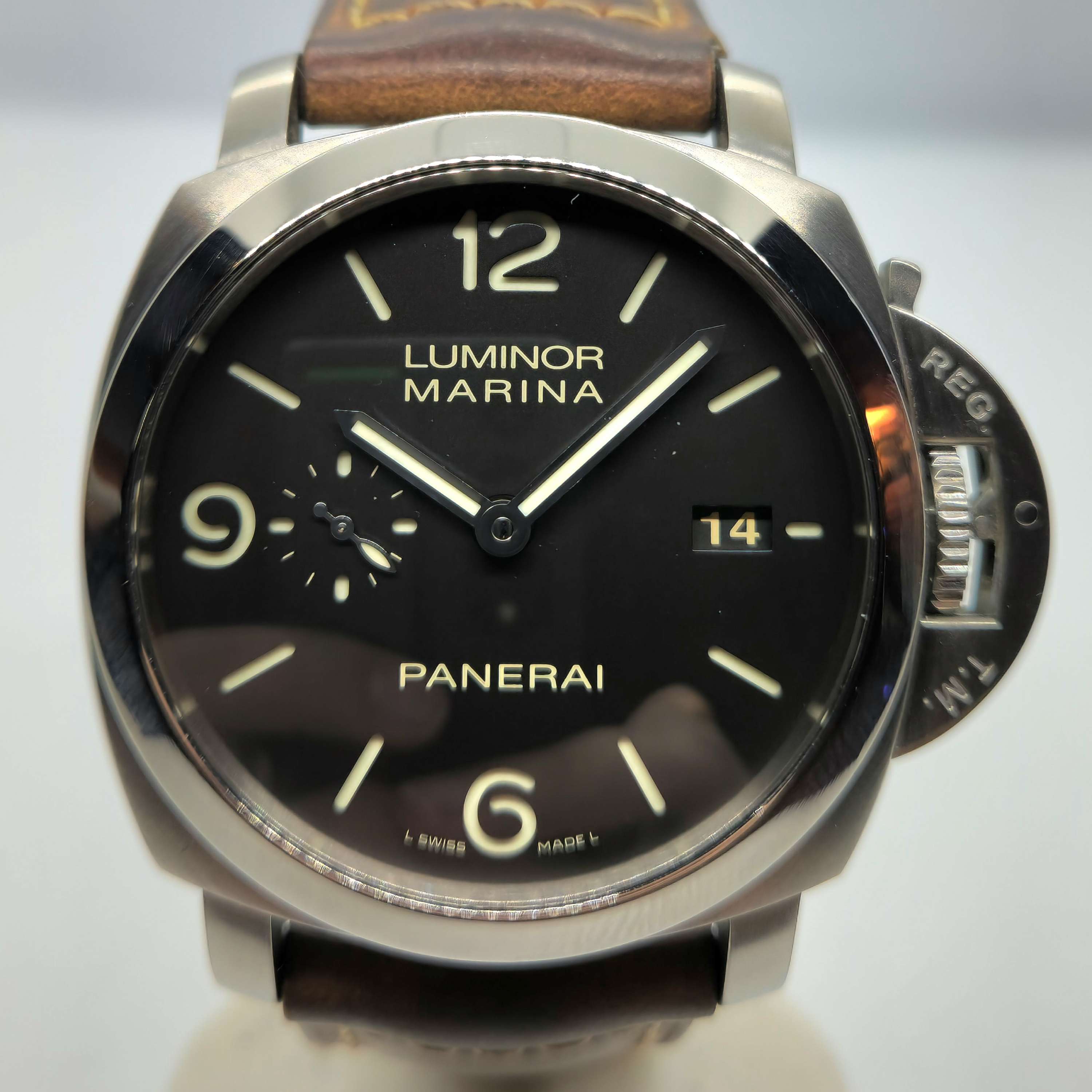 Reloj Panerai Luminor Marina PAM00312 en acero con correa cuero marrón en Joyería Recoleta