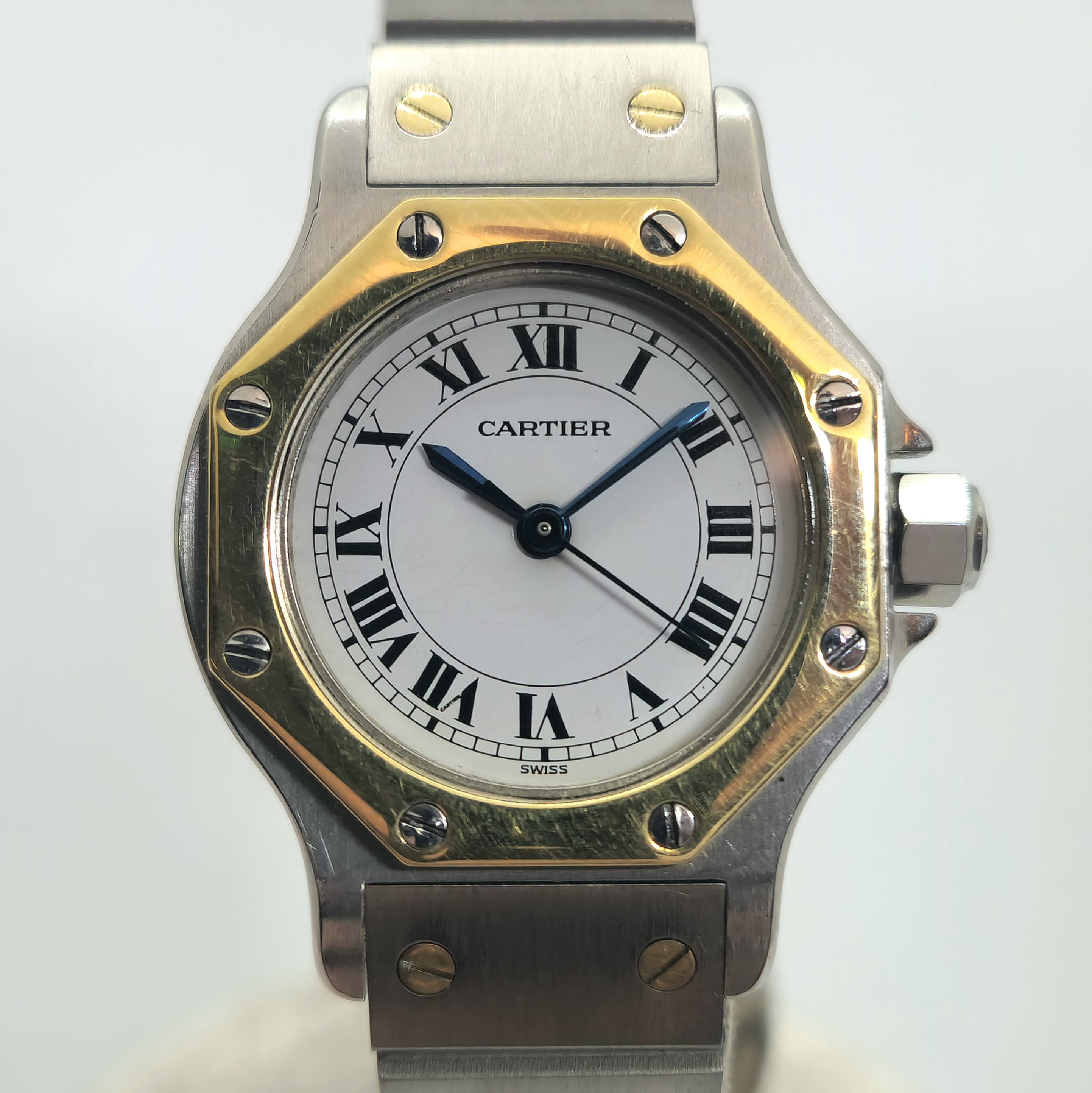 Reloj Cartier Santos Octogonal dama acero y oro amarillo bicolor con esfera blanca en Joyería Recoleta