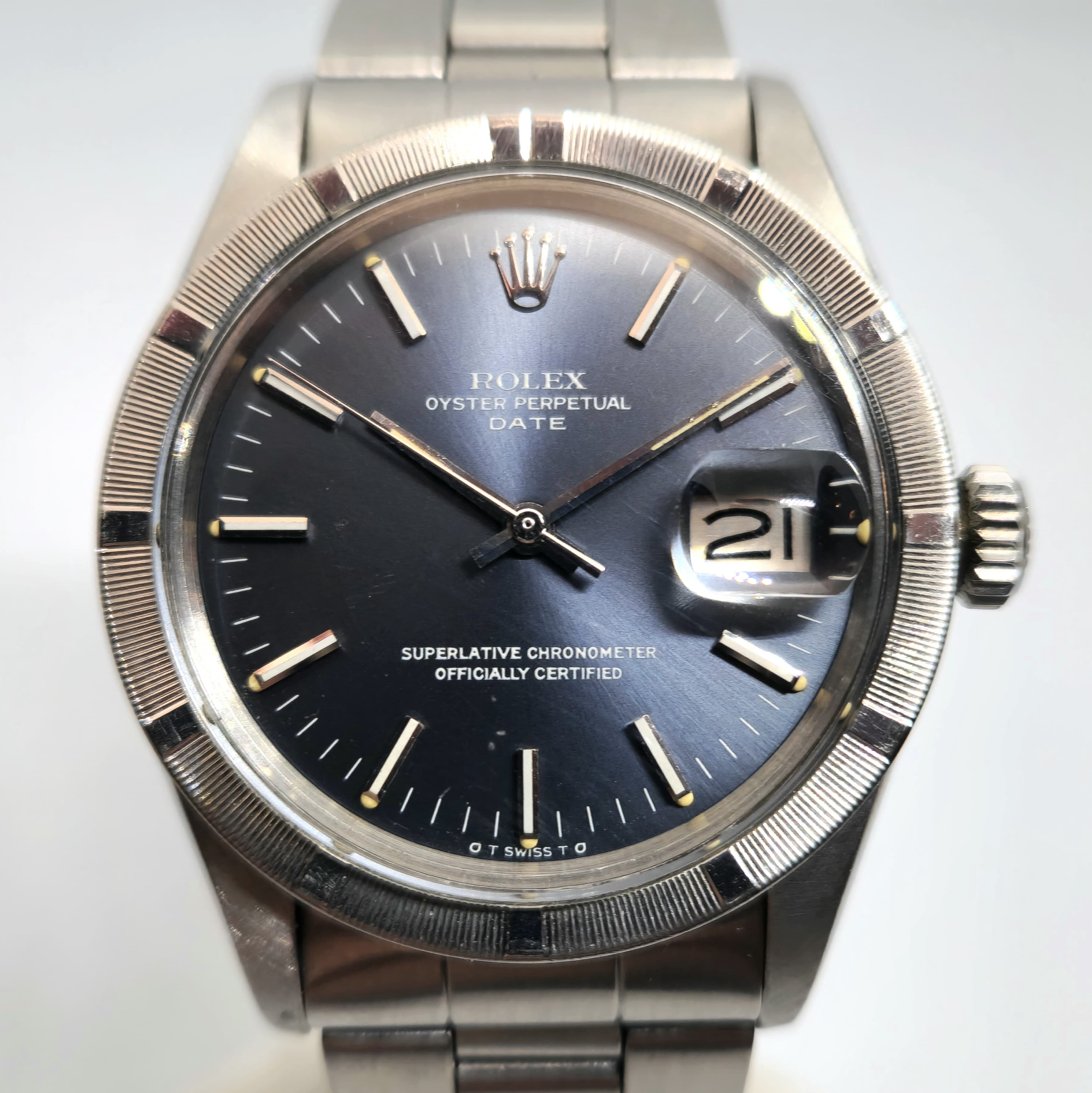 Reloj Rolex Oyster Perpetual Date ref. 1501 en acero con esfera gris azulada en Joyería Recoleta