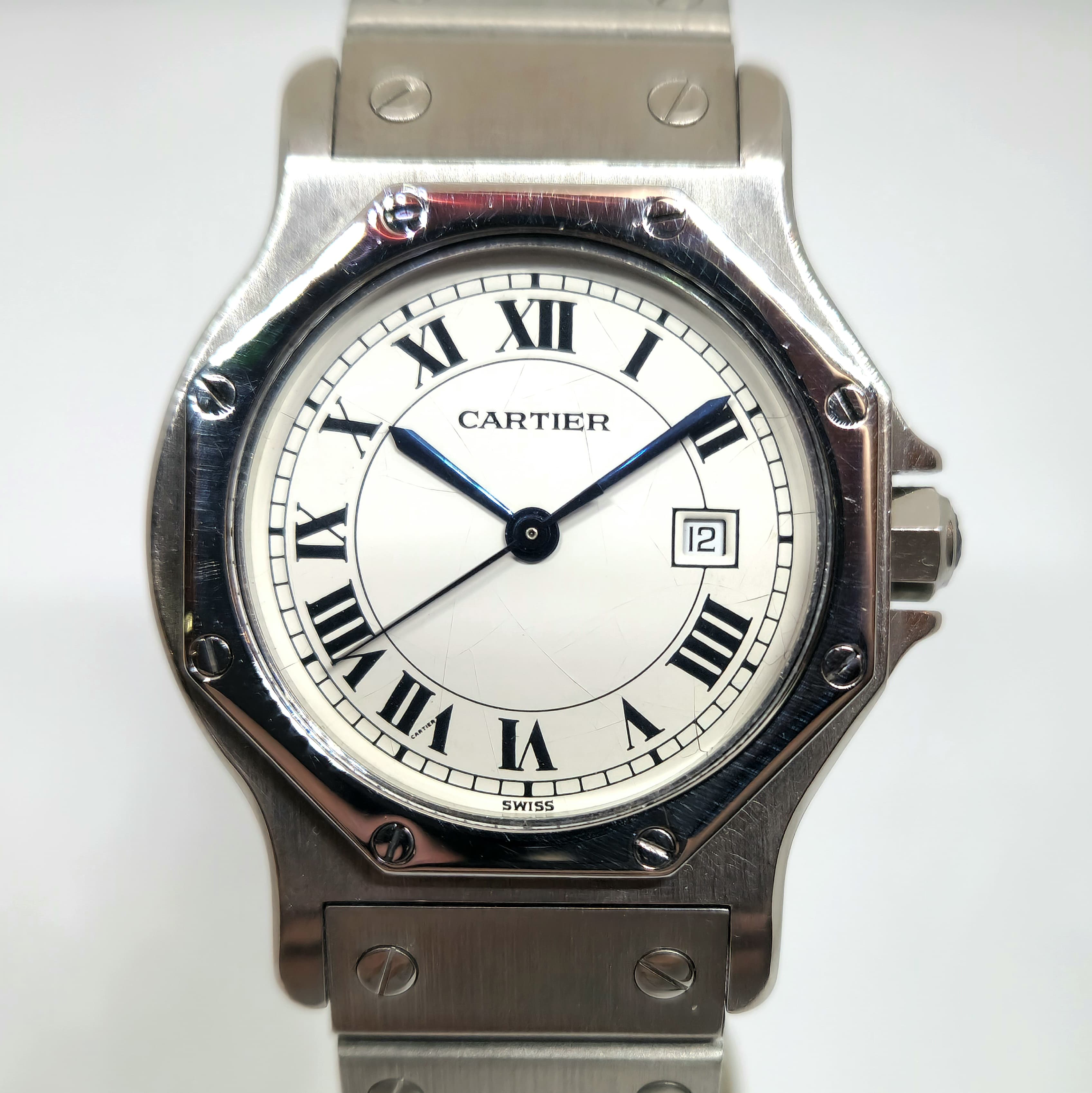 Reloj Cartier Santos Octogonal acero inoxidable esfera blanca números romanos en Joyería Recoleta
