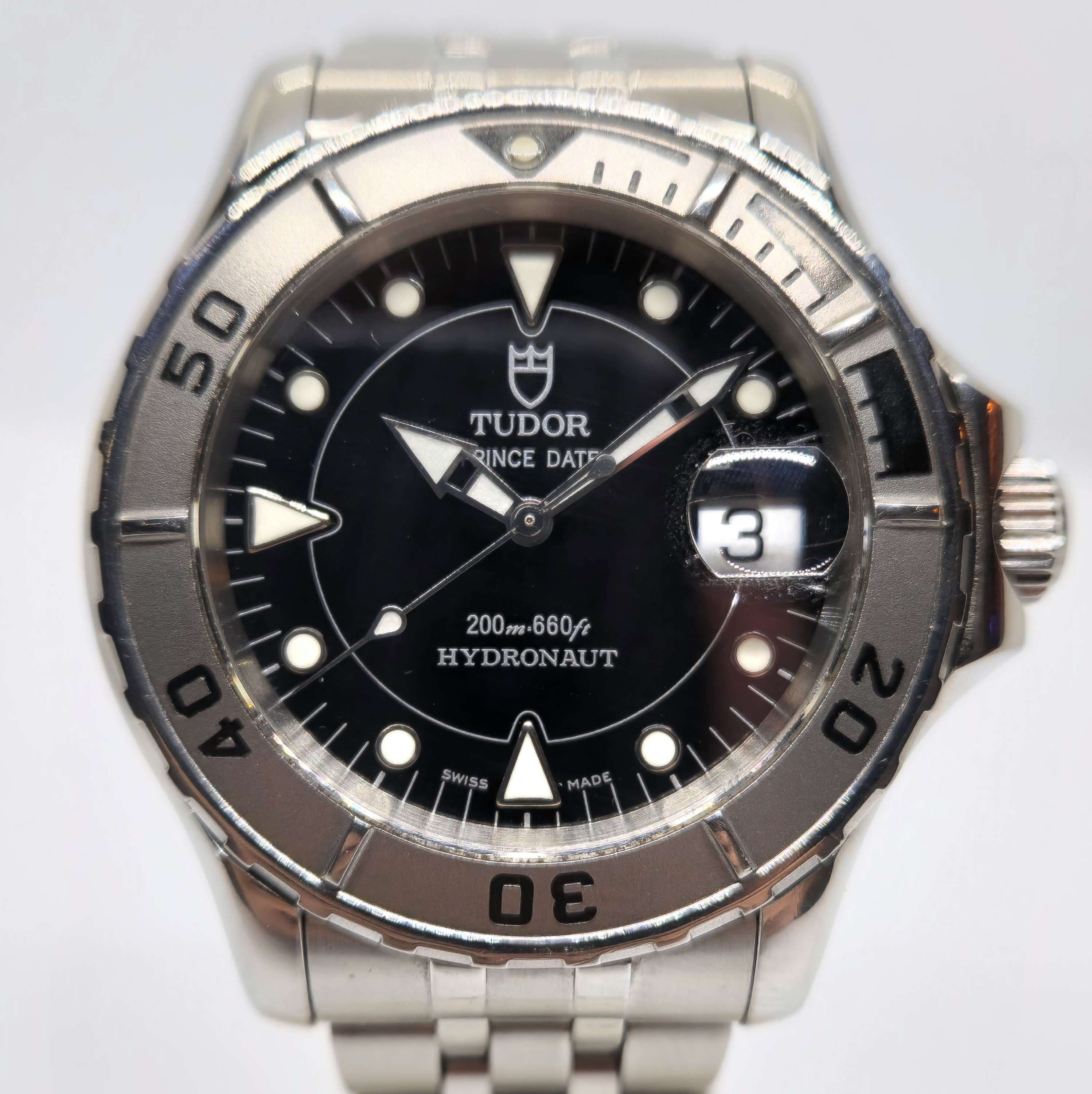 Reloj Tudor Hydronaut acero inoxidable esfera negra bisel giratorio 200m en Joyería Recoleta