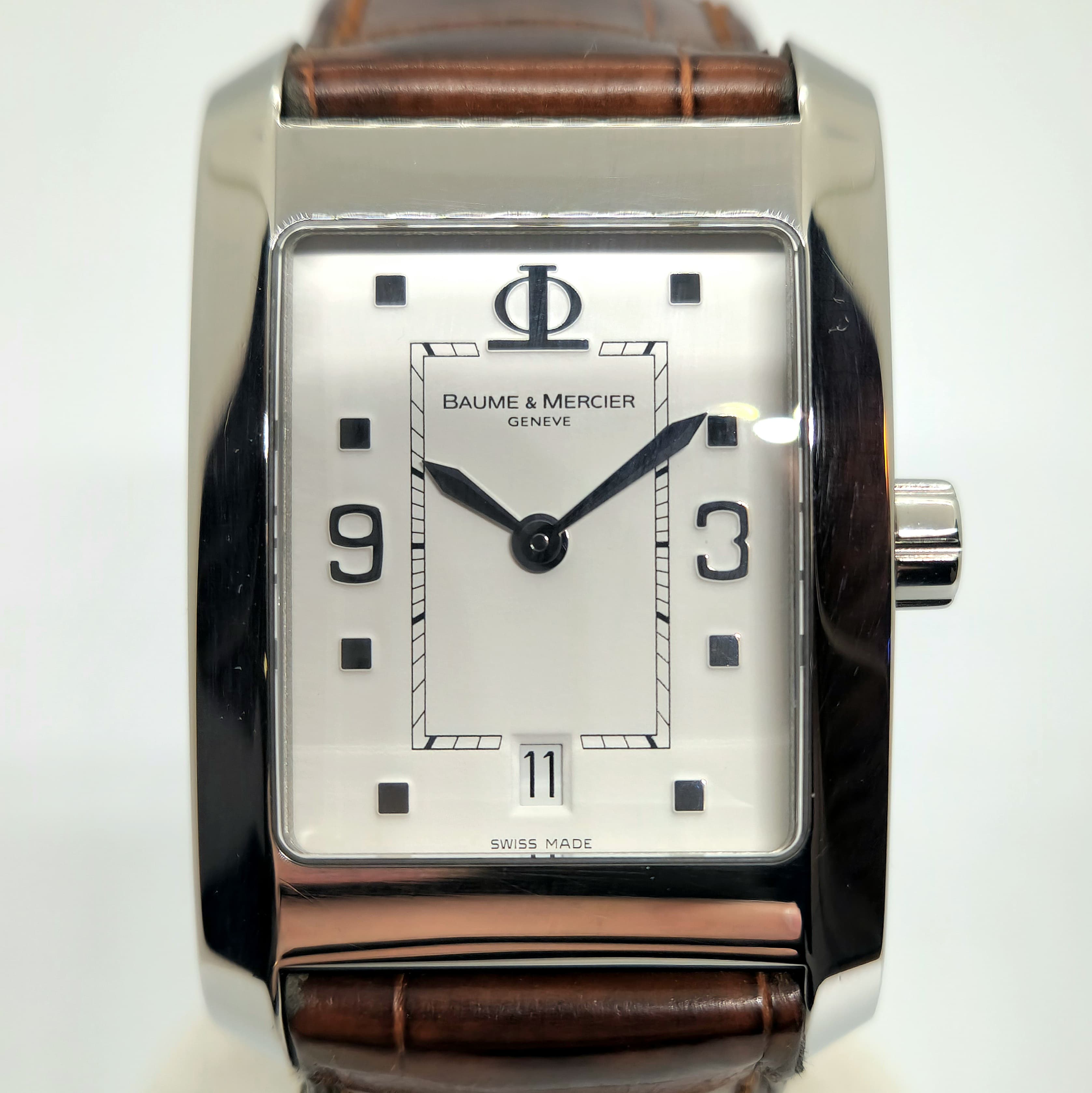 Reloj Baume & Mercier Hampton acero plateado con correa marrón cocodrilo en Joyería Recoleta