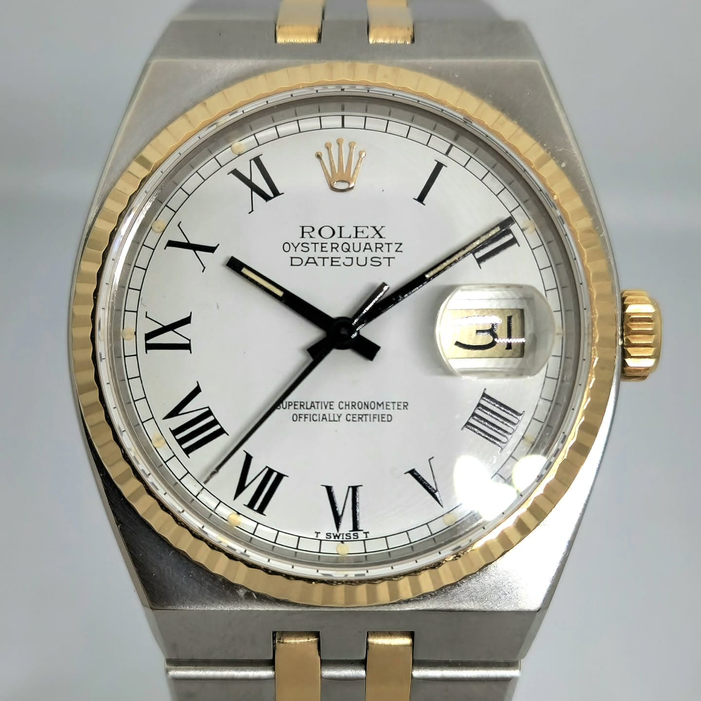 Reloj Rolex OysterQuartz Datejust acero y oro amarillo con esfera blanca romana en Joyería Recoleta