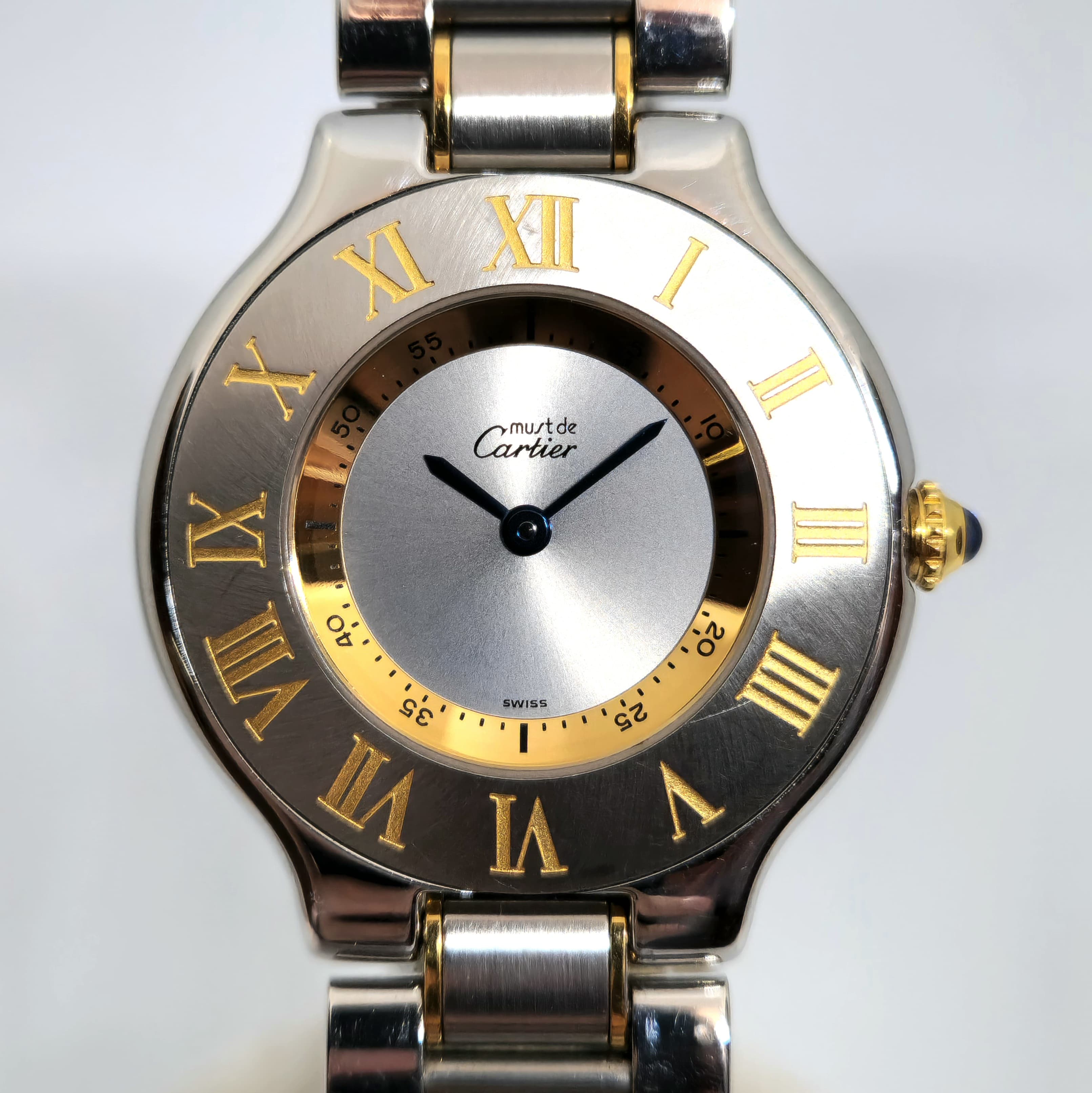 Reloj Must de Cartier 21 bicolor acero y oro con números romanos dorados en Joyería Recoleta