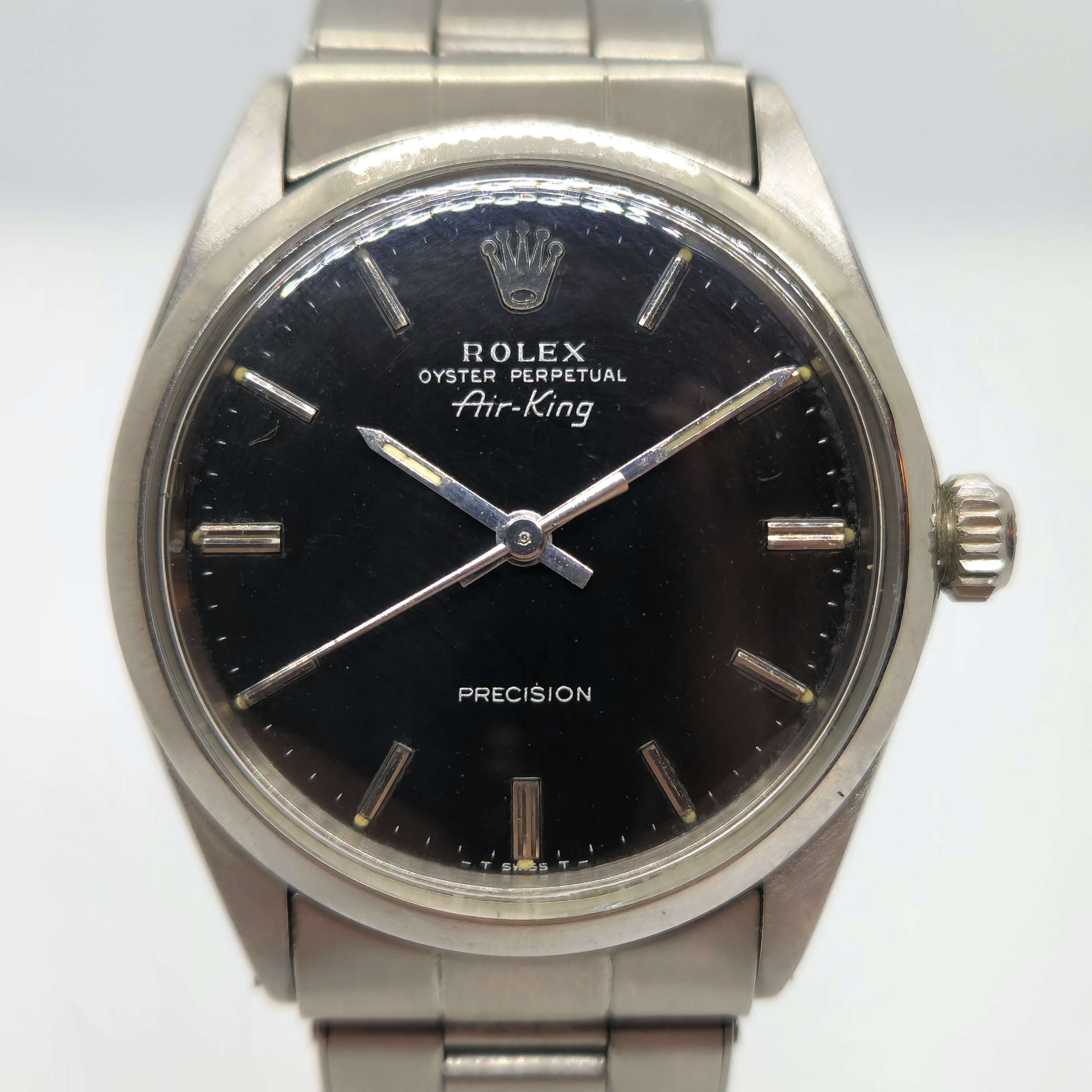 Reloj Rolex Oyster Perpetual Air-King acero inoxidable esfera negra vintage en Joyería Recoleta