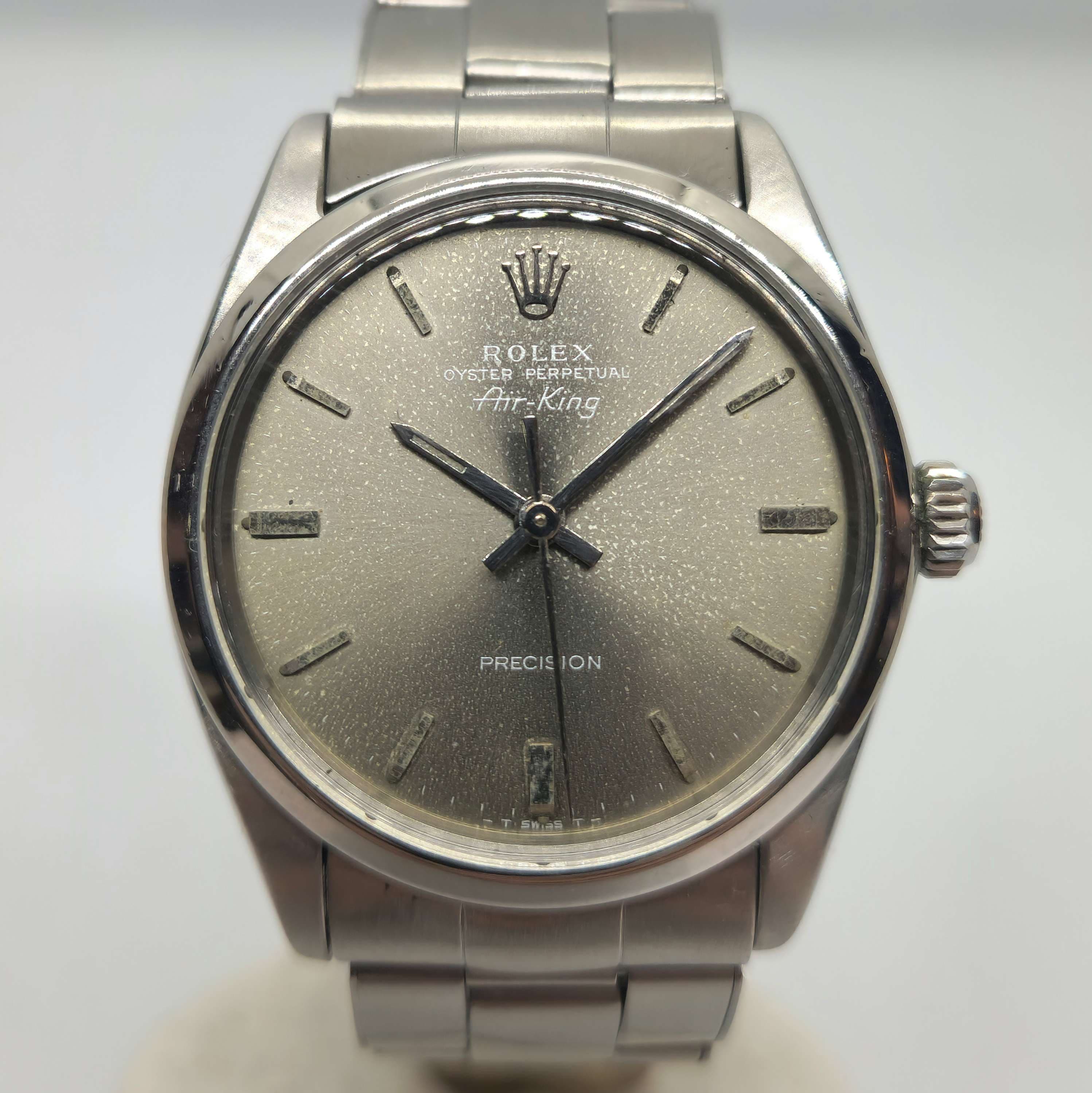 Reloj Rolex Air-King Oyster Perpetual acero inoxidable esfera gris texturada en Joyería Recoleta