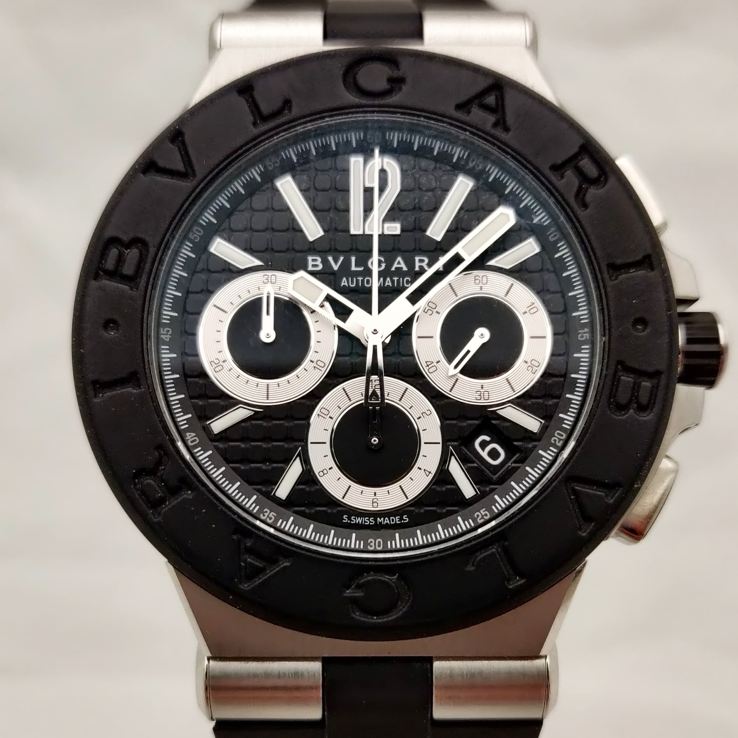 Reloj Bvlgari Diagono Chrono automático en acero y caucho negro con subdiales cronógrafo en Joyería Recoleta