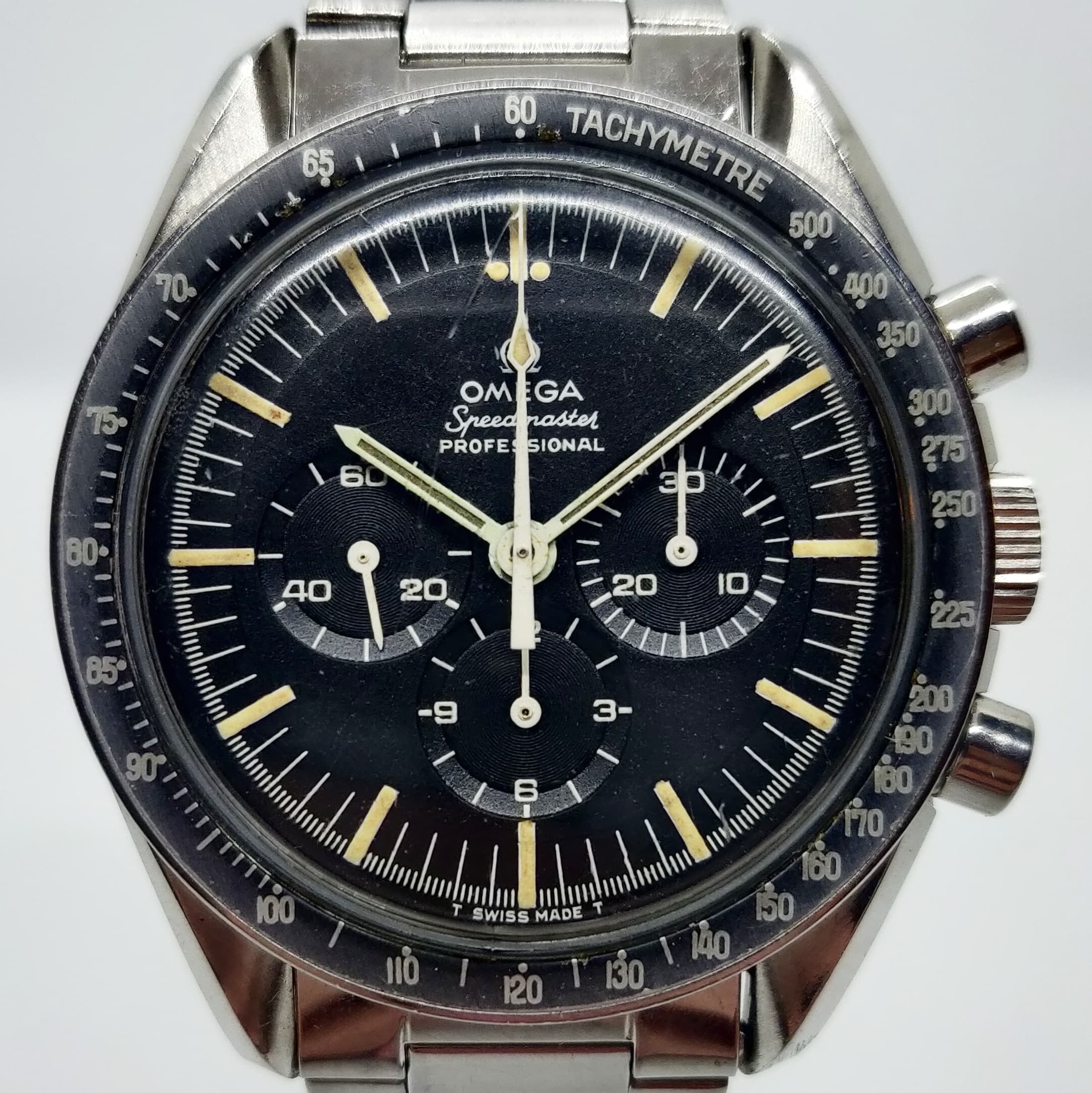 Reloj Omega Speedmaster Professional vintage acero inoxidable esfera negra y bisel taquímetro en Joyería Recoleta