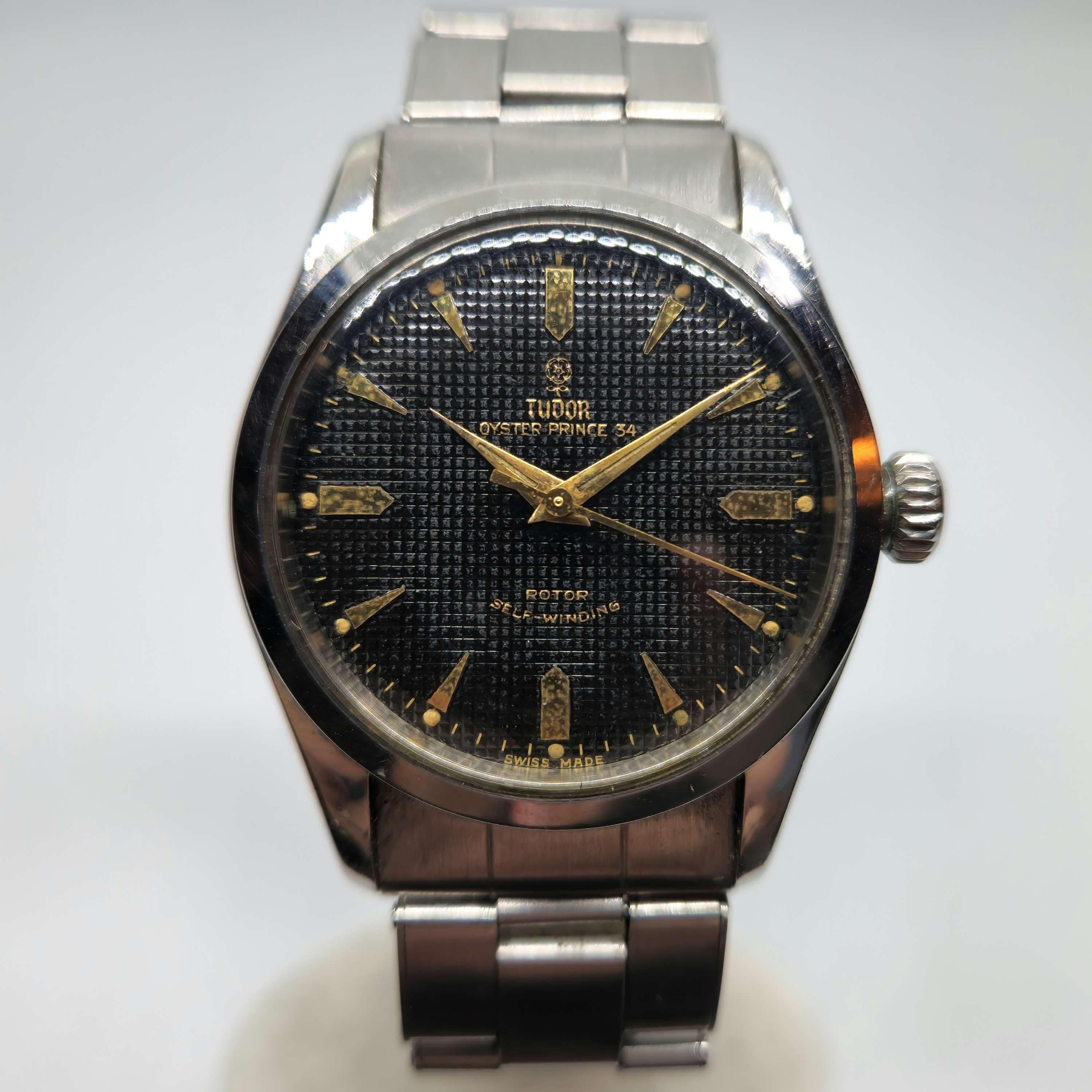 Reloj Tudor Oyster Prince 34 acero inoxidable dial negro texturado índices dorados en Joyería Recoleta