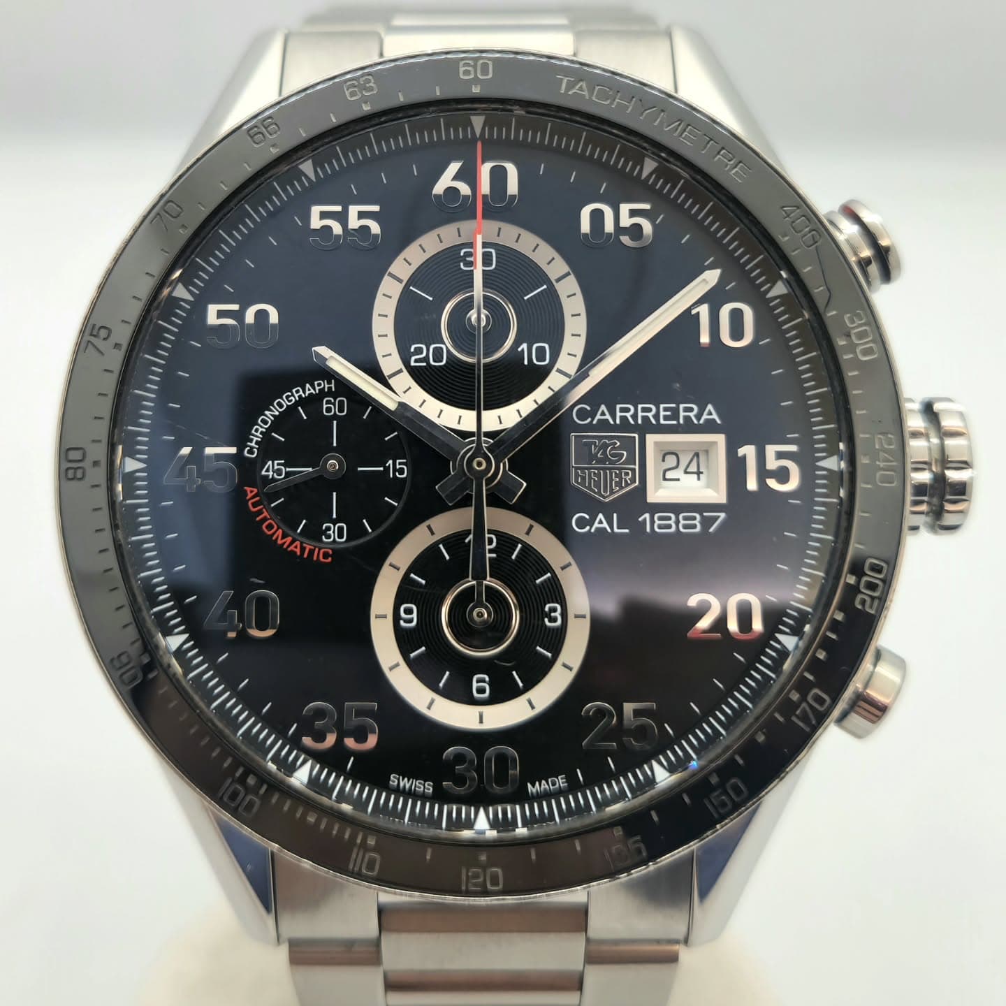 Reloj cronógrafo TAG Heuer Carrera 1887 en acero con esfera negra y taquímetro en Joyería Recoleta