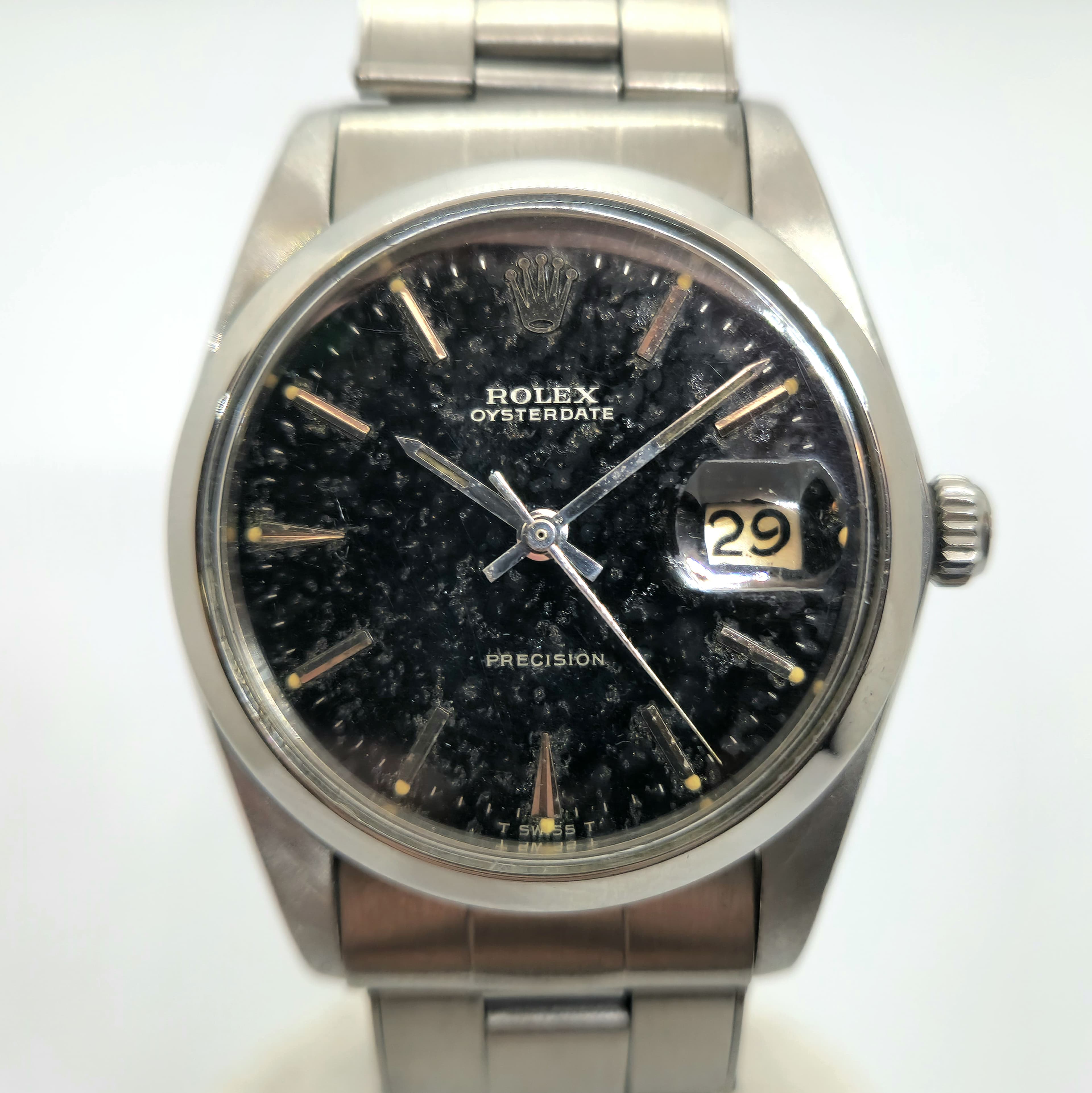 Reloj Rolex OysterDate Precision acero inoxidable esfera negra envejecida fecha 29 en Joyería Recoleta