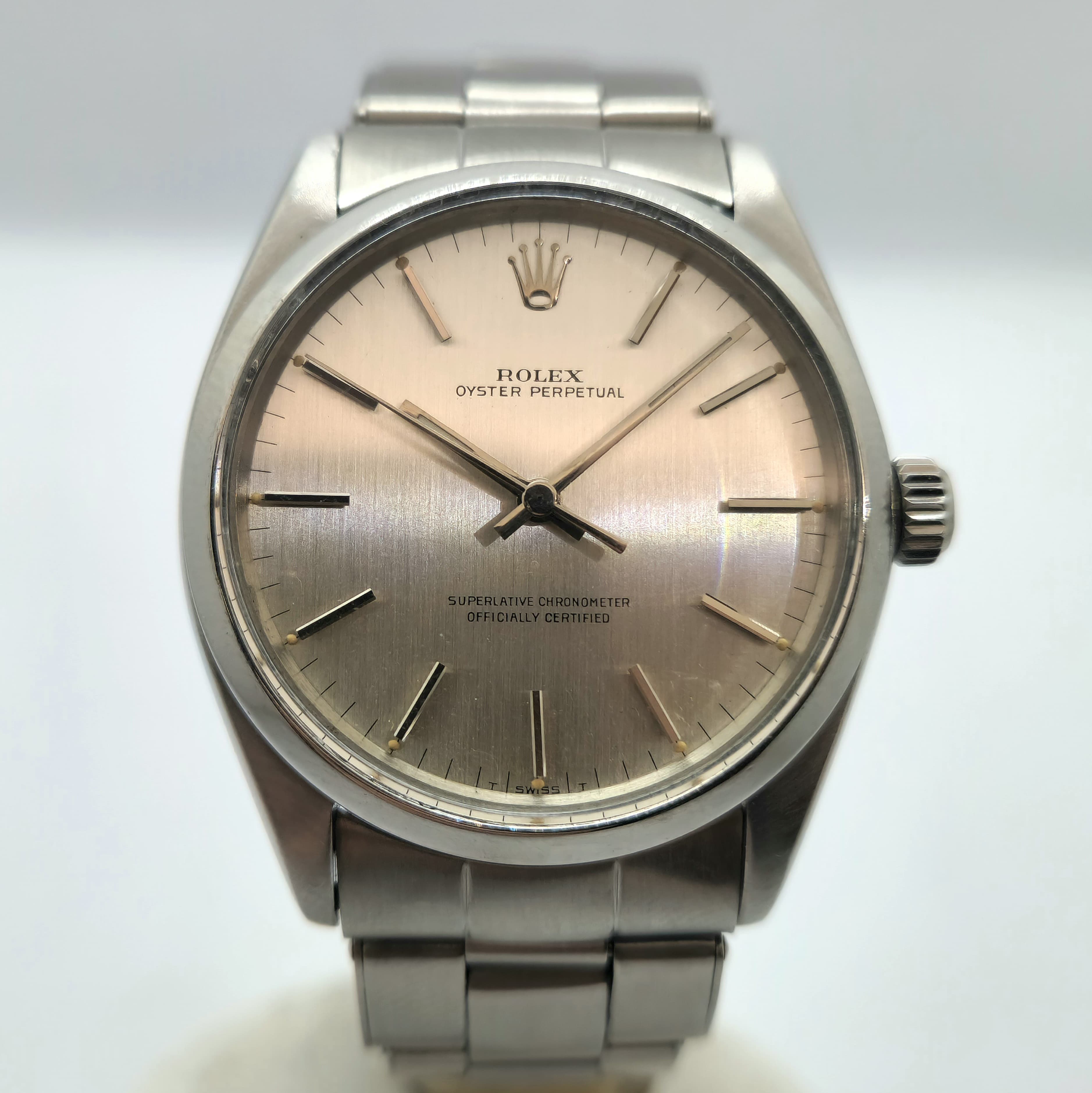 Reloj Rolex Oyster Perpetual acero inoxidable dial rosa satinado vintage en Joyería Recoleta