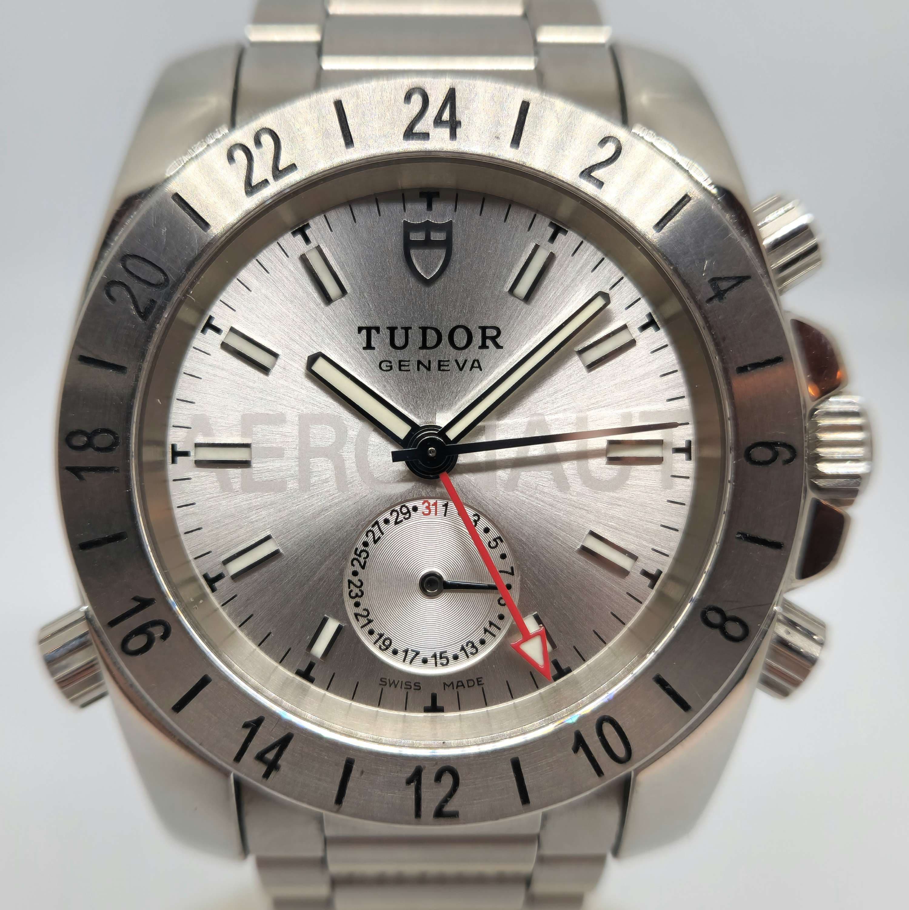 Reloj Tudor Aeronaut GMT acero inoxidable plateado con bisel 24 horas y subesfera de fecha en Joyería Recoleta
