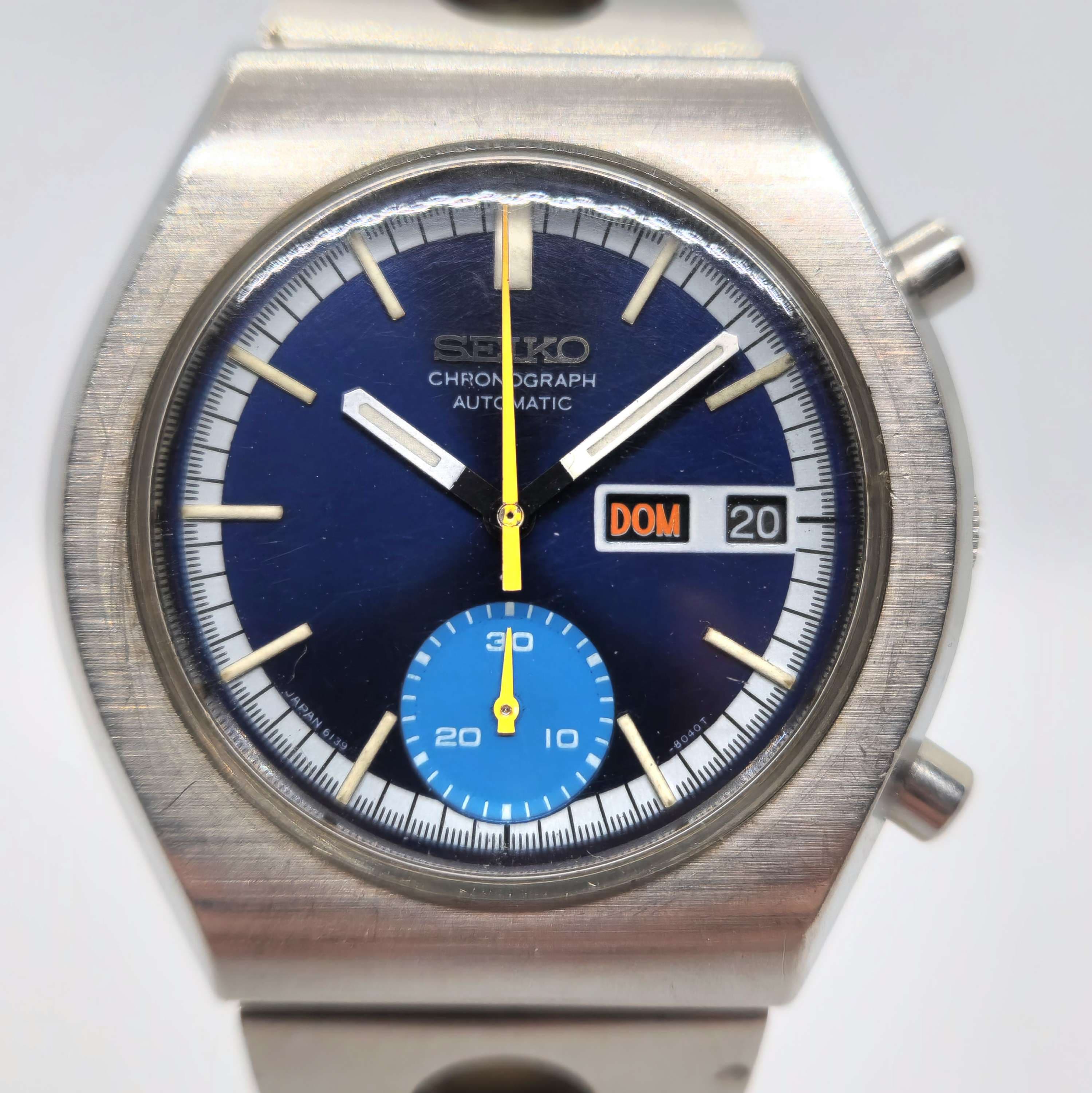 Reloj Seiko Chronograph Automatic 6139 acero inoxidable esfera azul día y fecha en Joyería Recoleta
