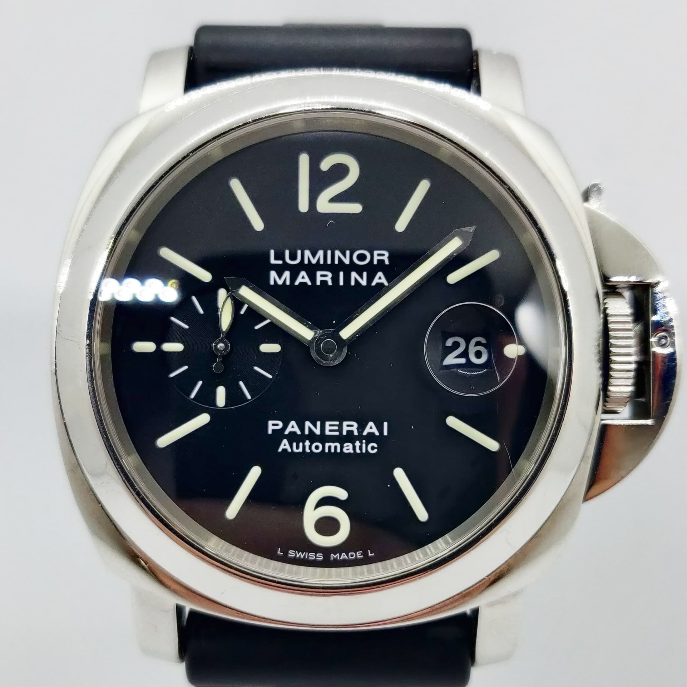 Reloj Panerai Luminor Marina automático acero negro caucho fecha 26 en Joyería Recoleta