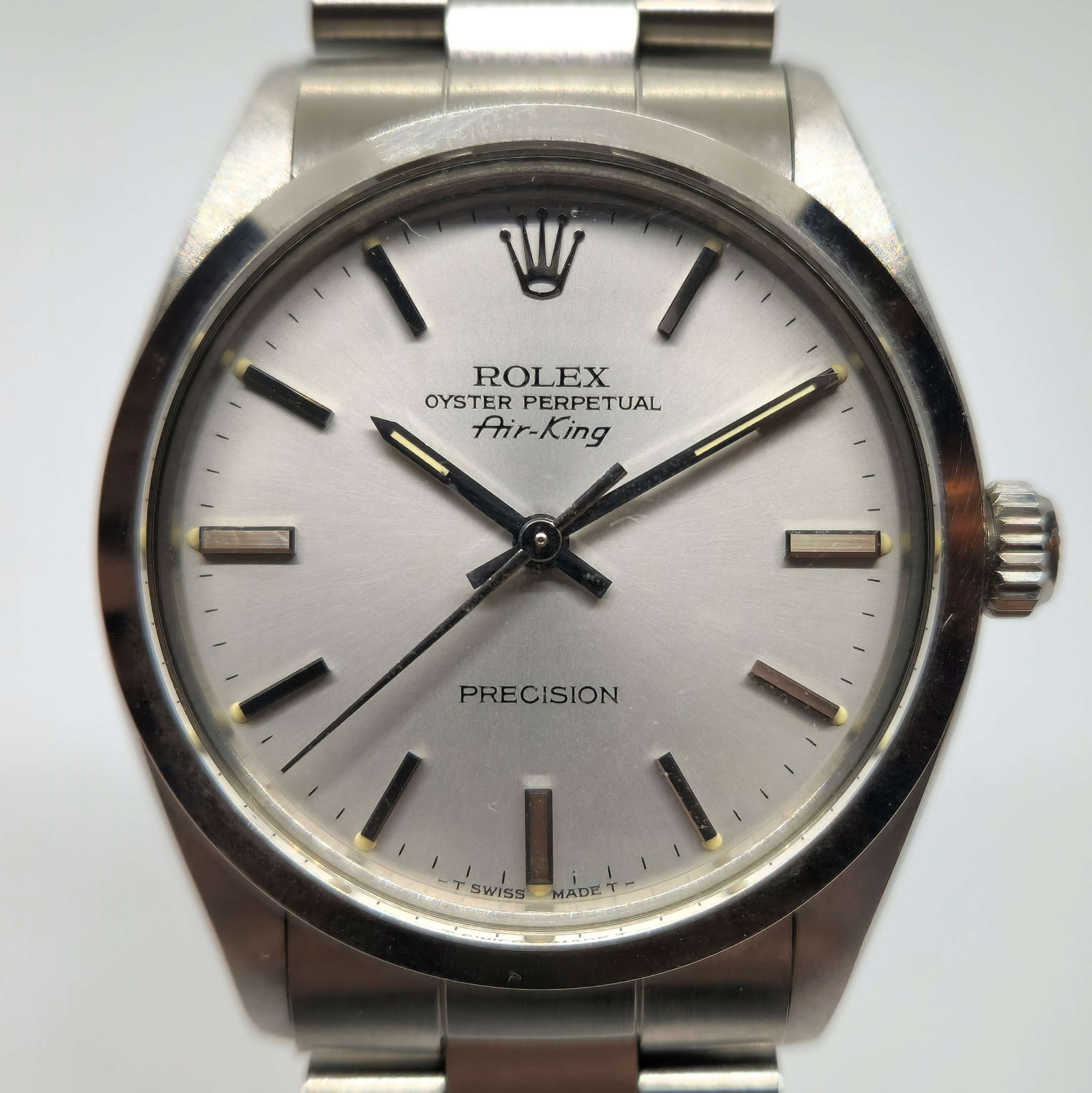 Reloj Rolex Air-King ref. 5500 acero inoxidable esfera soleil plateada en Joyería Recoleta