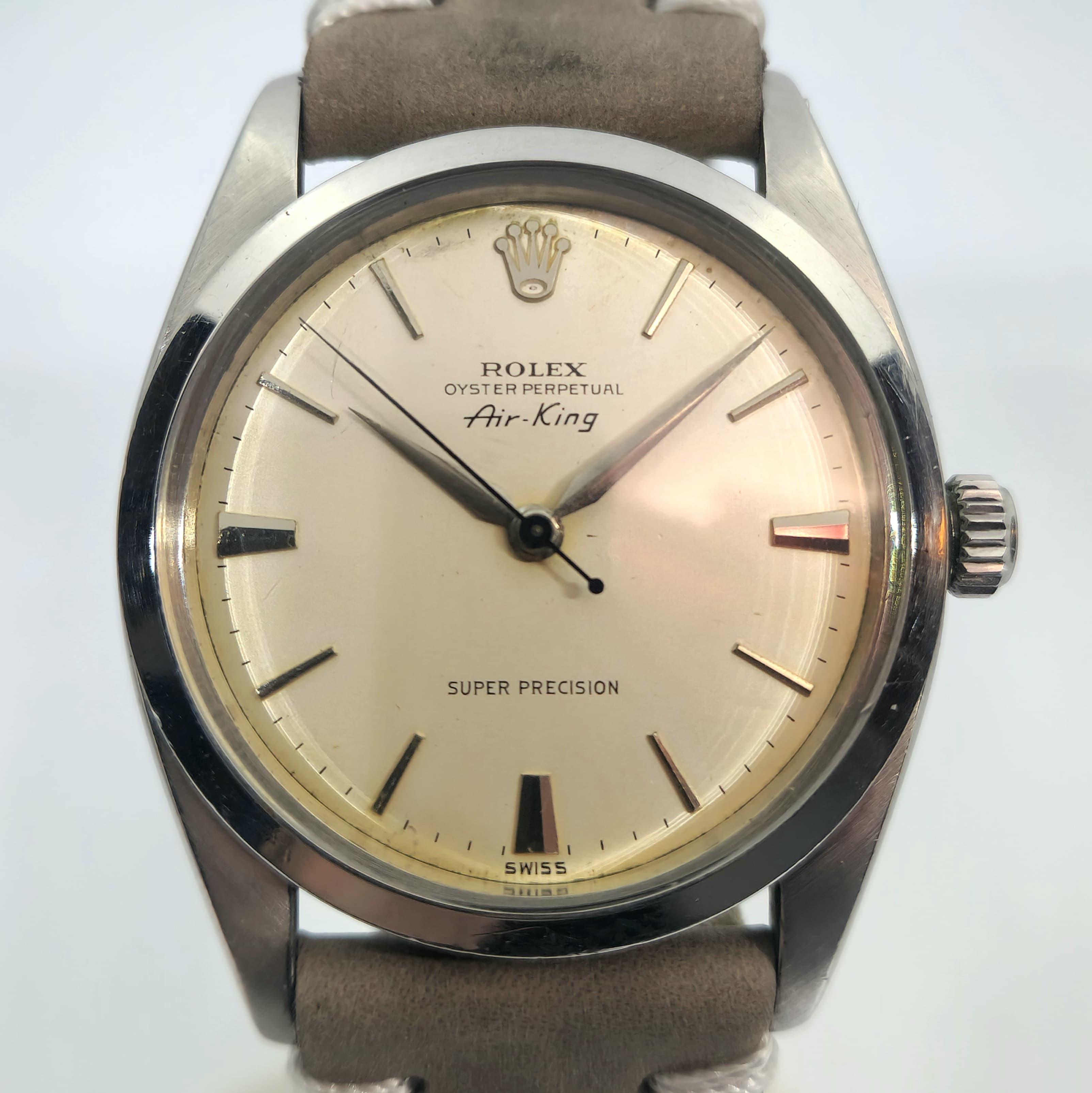 Reloj Rolex Oyster Perpetual Air-King Super Precision en acero inoxidable con esfera plateada en Joyería Recoleta