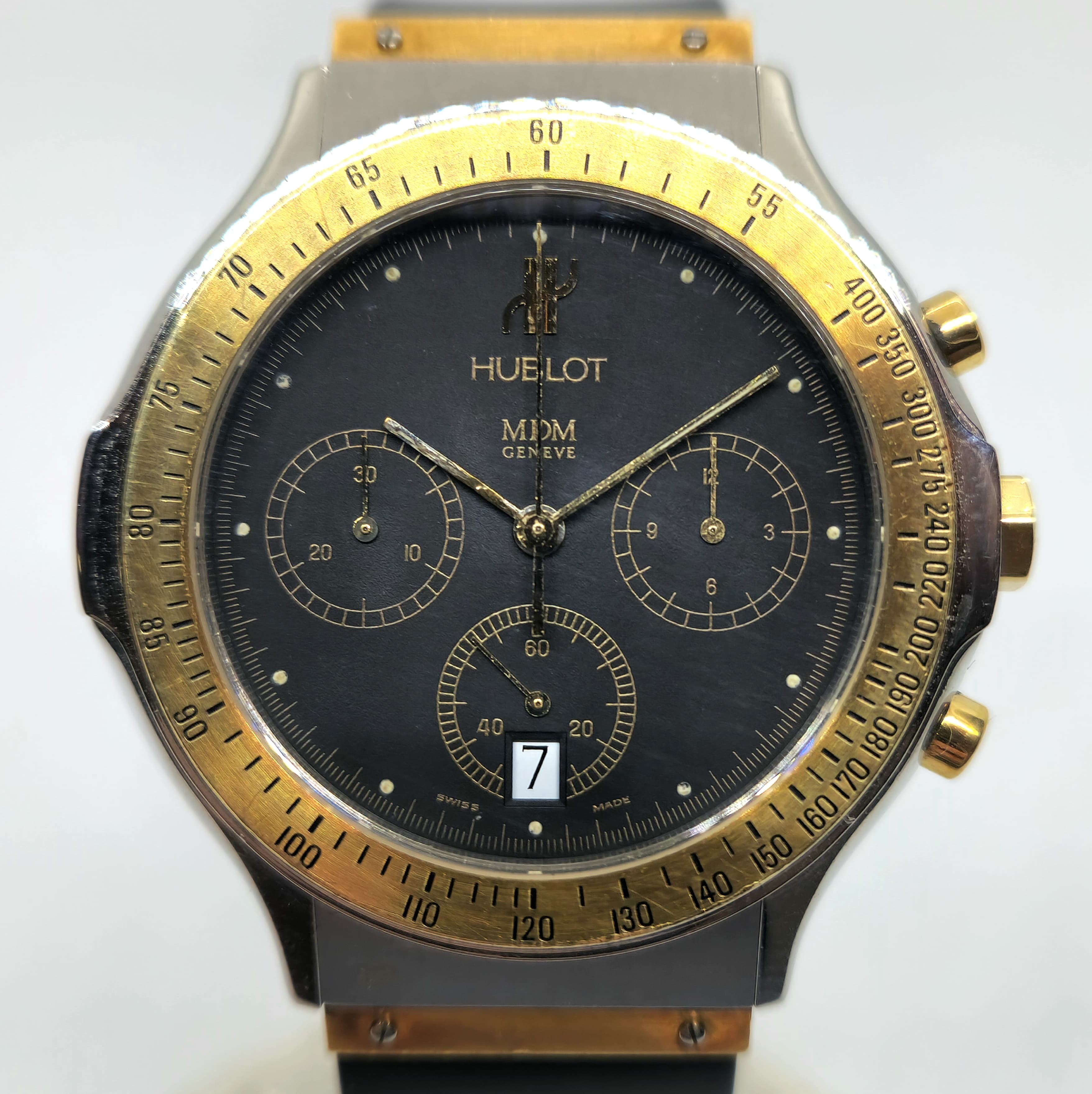 Reloj cronógrafo Hublot MDM Géneve en acero y oro amarillo con esfera negra en Joyería Recoleta