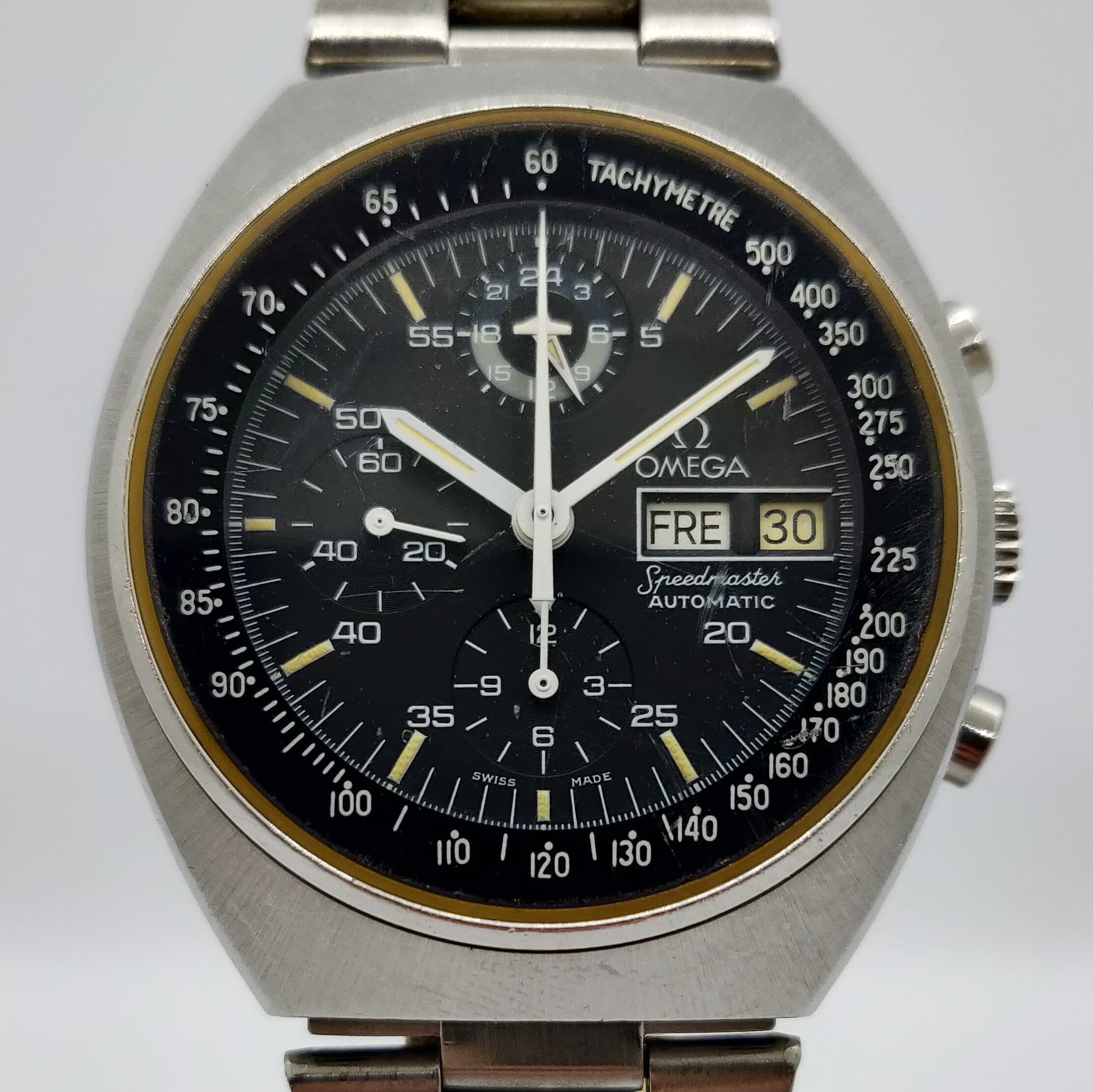 Reloj Omega Speedmaster Mark IV automático en acero con cronógrafo y taquímetro en Joyería Recoleta