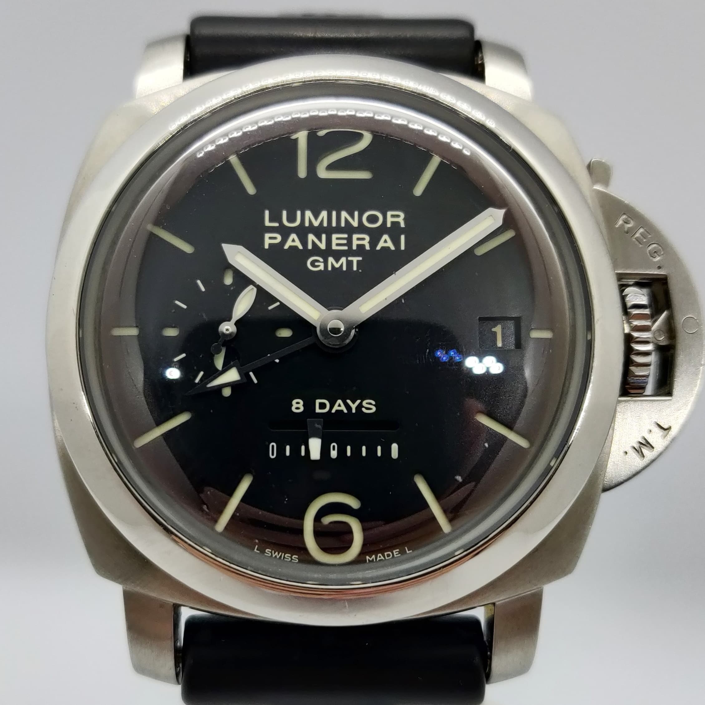 Reloj Panerai Luminor GMT 8 Days acero negro con reserva de marcha en Joyería Recoleta