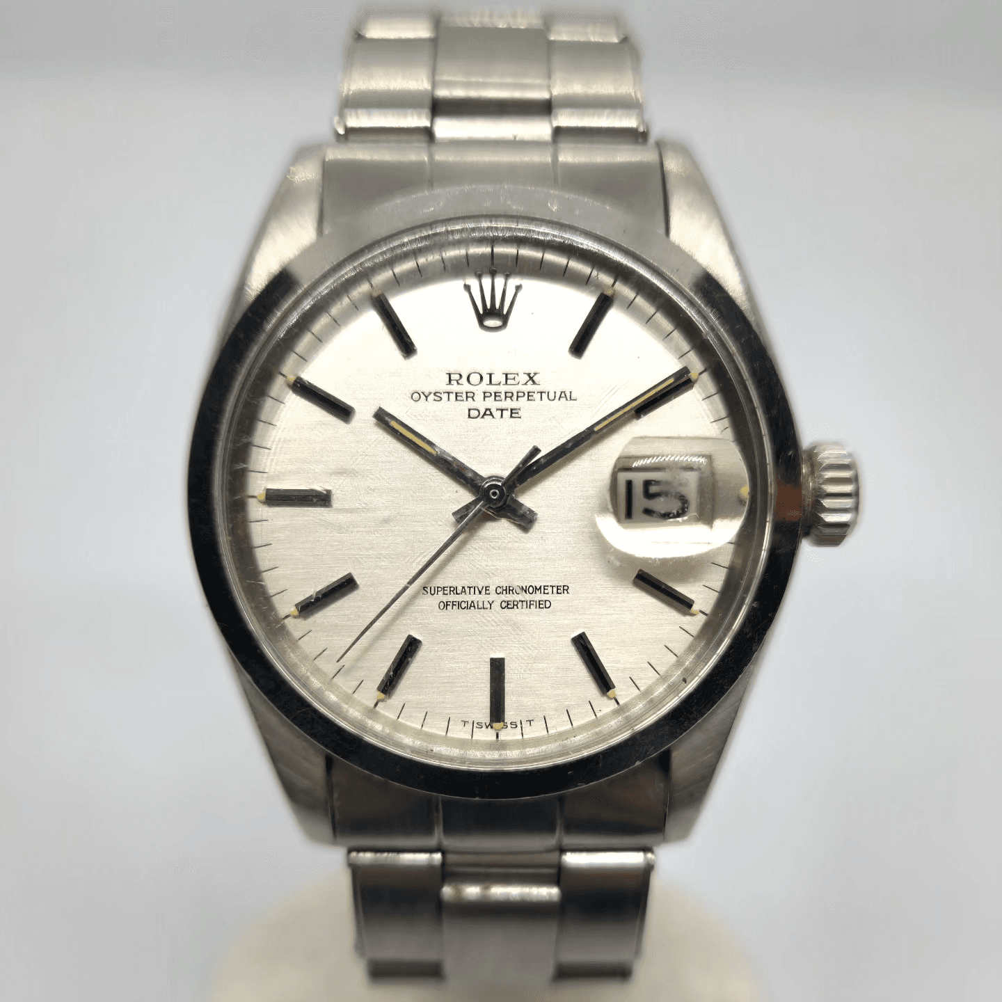 Reloj Rolex Oyster Perpetual Date ref. 1500 acero inoxidable esfera linen vintage en Joyería Recoleta