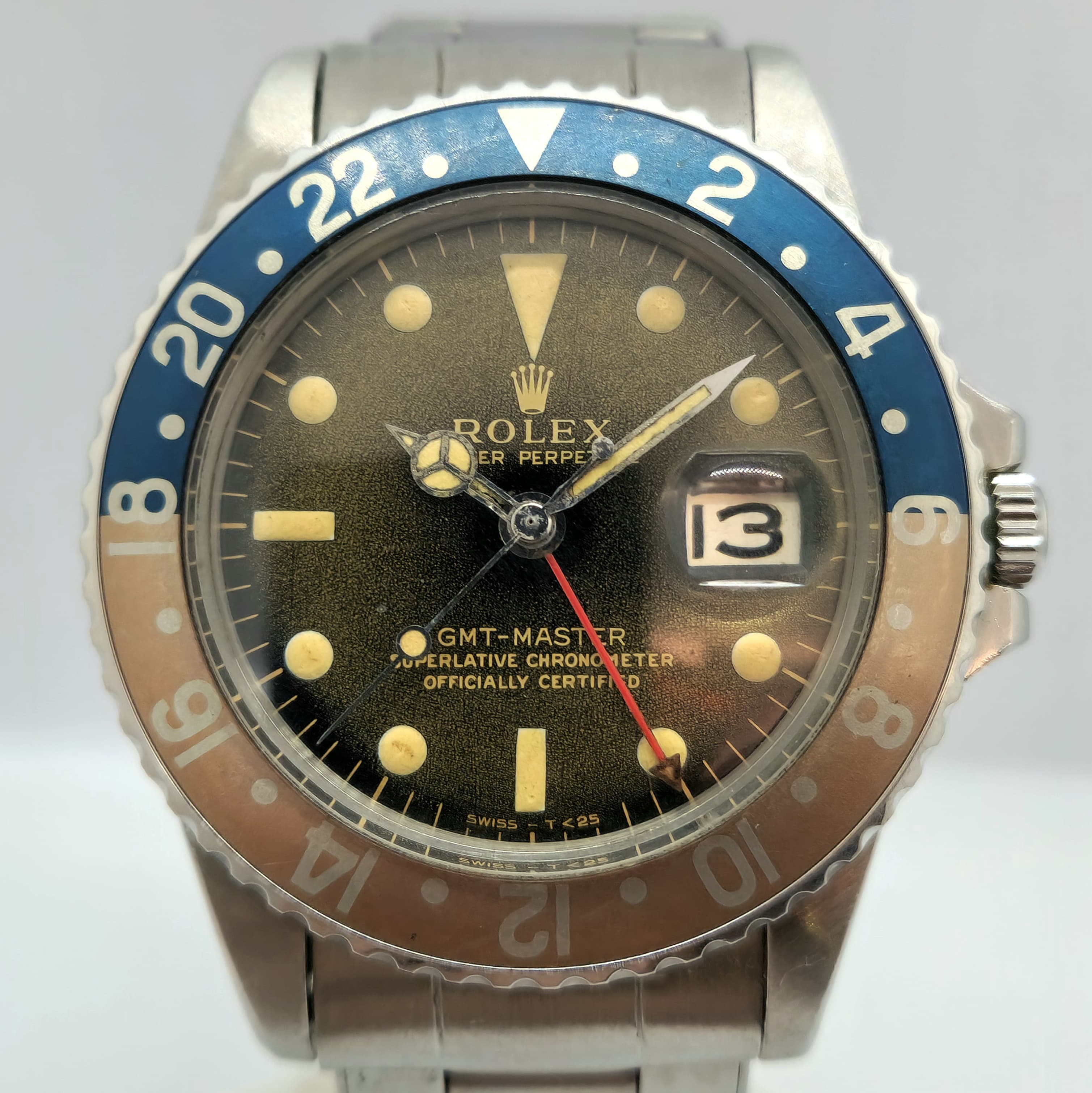 Reloj Rolex GMT-Master ref. 1675 acero con bisel Pepsi y esfera tropical en Joyería Recoleta.